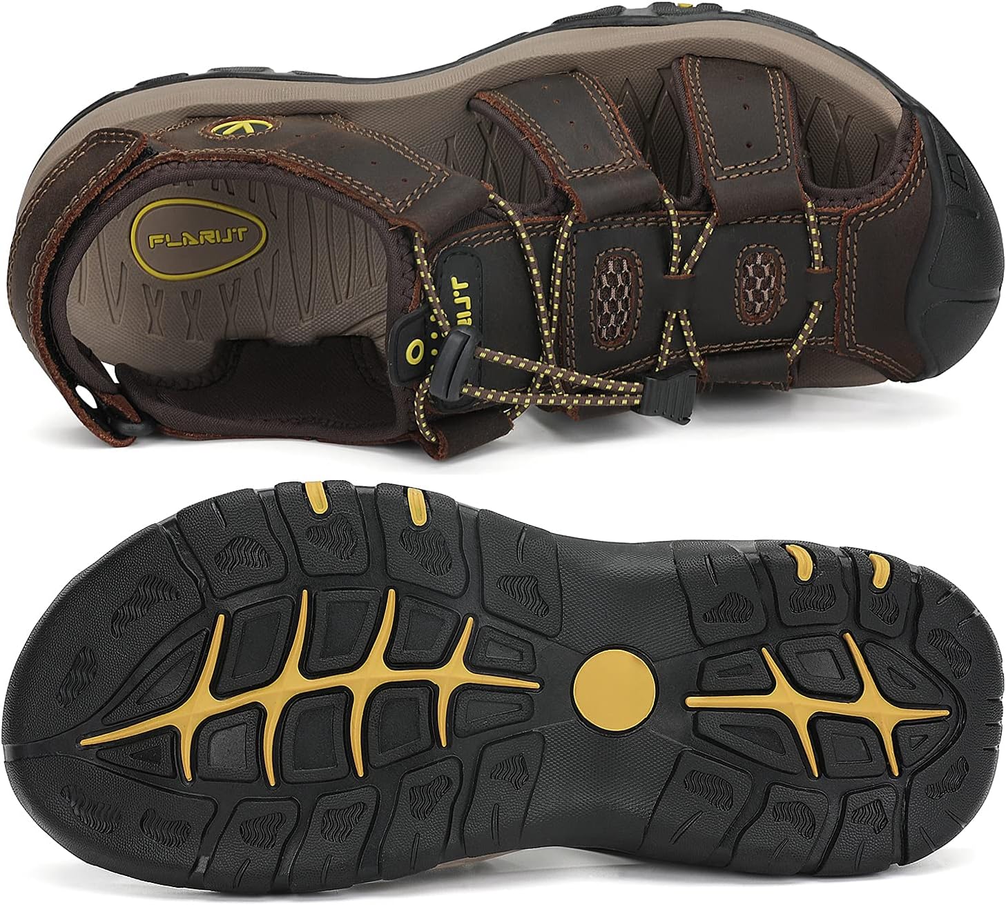 FLARUT Men's Sport Sandals Closed Toe Leather Water Hiking Shoes