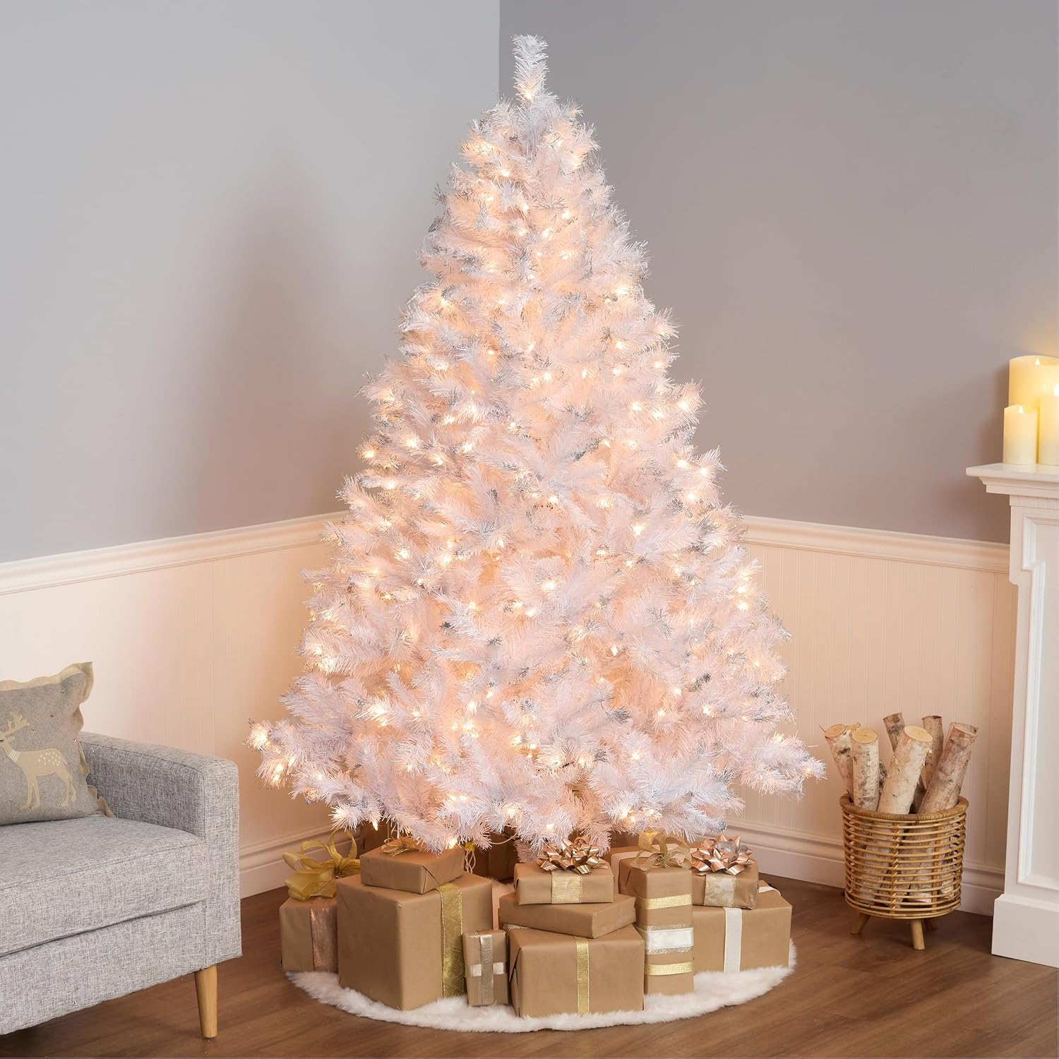 National Tree Company 7.5ft Pre-Lit Winchester Pine Christmas Tree | 500 Clear Lights, 1,198 Tips, Includes Stand, Artificial, Green