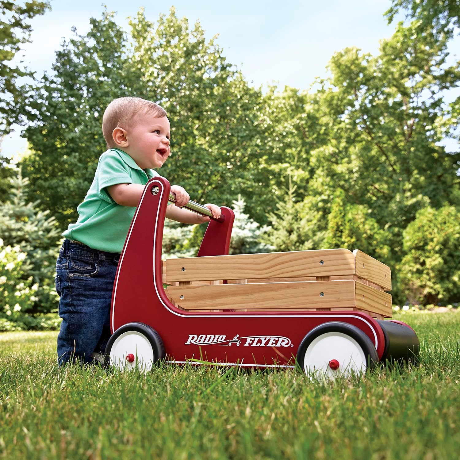 Radio Flyer Classic Walker Wagon, for Kids 1-4 Years Old, Red | Resistance Clickers to Control Speed, Baby Push Walker with Furniture Bumper, For Indoor Play