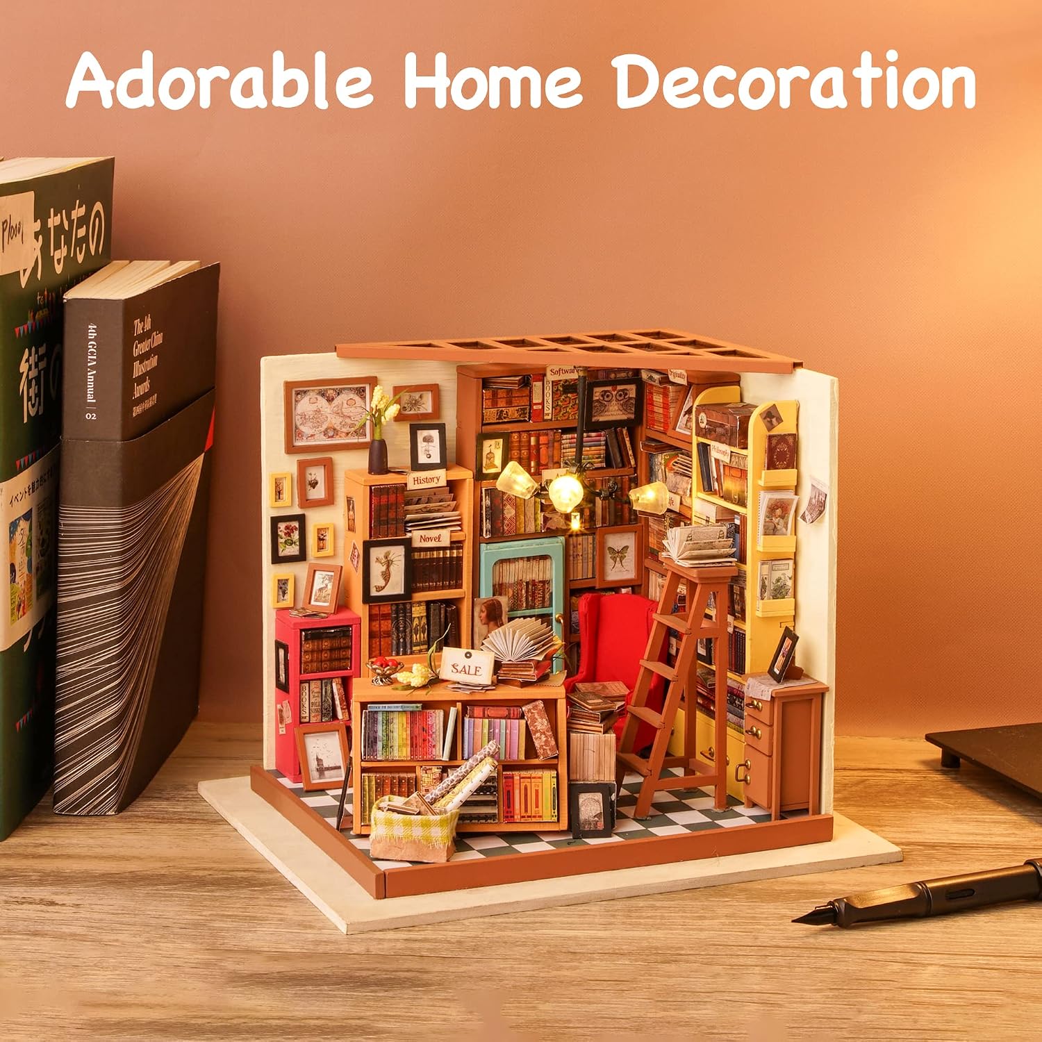 ROBOTIME DIY Miniature House Kit Mini Green House Tiny Dollhouse Wooden Furniture Kit with LED Halloween/Christmas/Birthday Gifts for Adults (Cathy's Greenhouse)