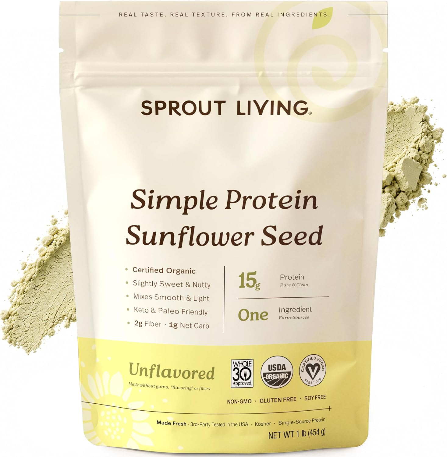 Sprout Living Organic Pumpkin Seed Protein Powder, Unflavored, 20 Grams of Plant Based Protein Powder Without Artificial Sweeteners, Non Dairy, Non-GMO, Vegan, Gluten Free (1 Pound, 14 Servings)