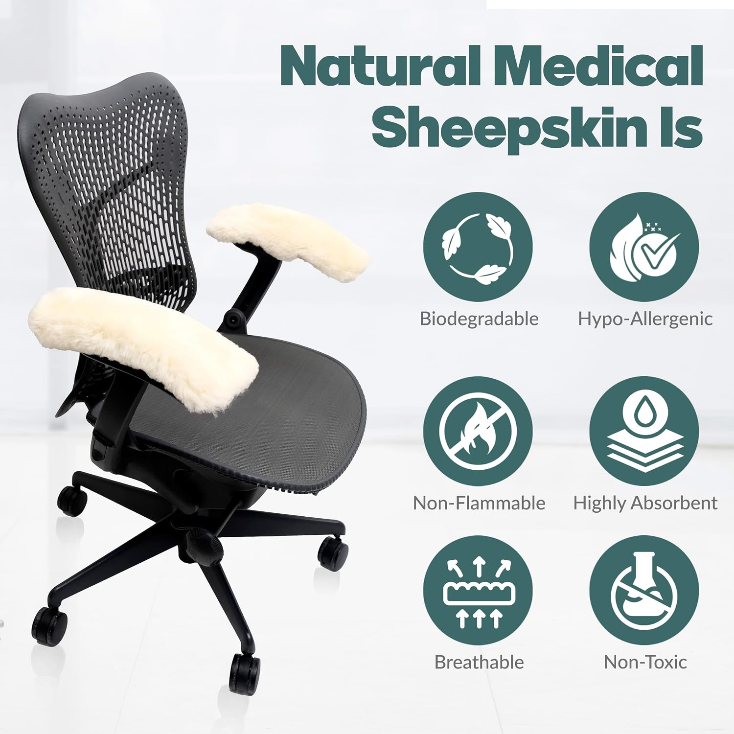 Natural Sheepskin Wheelchair Armrest Pads, Natural, 16 x 4 in