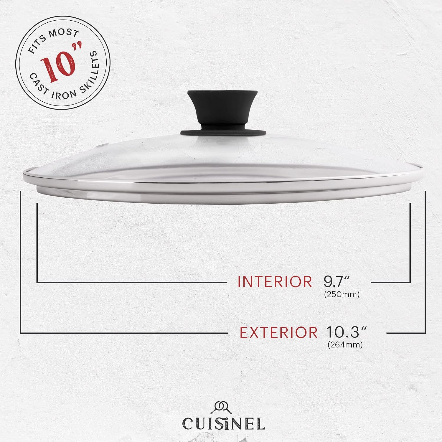 Cuisinel Cast Iron Skillet with Lid - 10"-Inch Pre-Seasoned Frying Pan + Glass Cover + Heat-Resistant Handle Holder - Indoor/Outdoor Use - Grill, Stove, Camp Firepit, Induction - Oven Safe Cookware