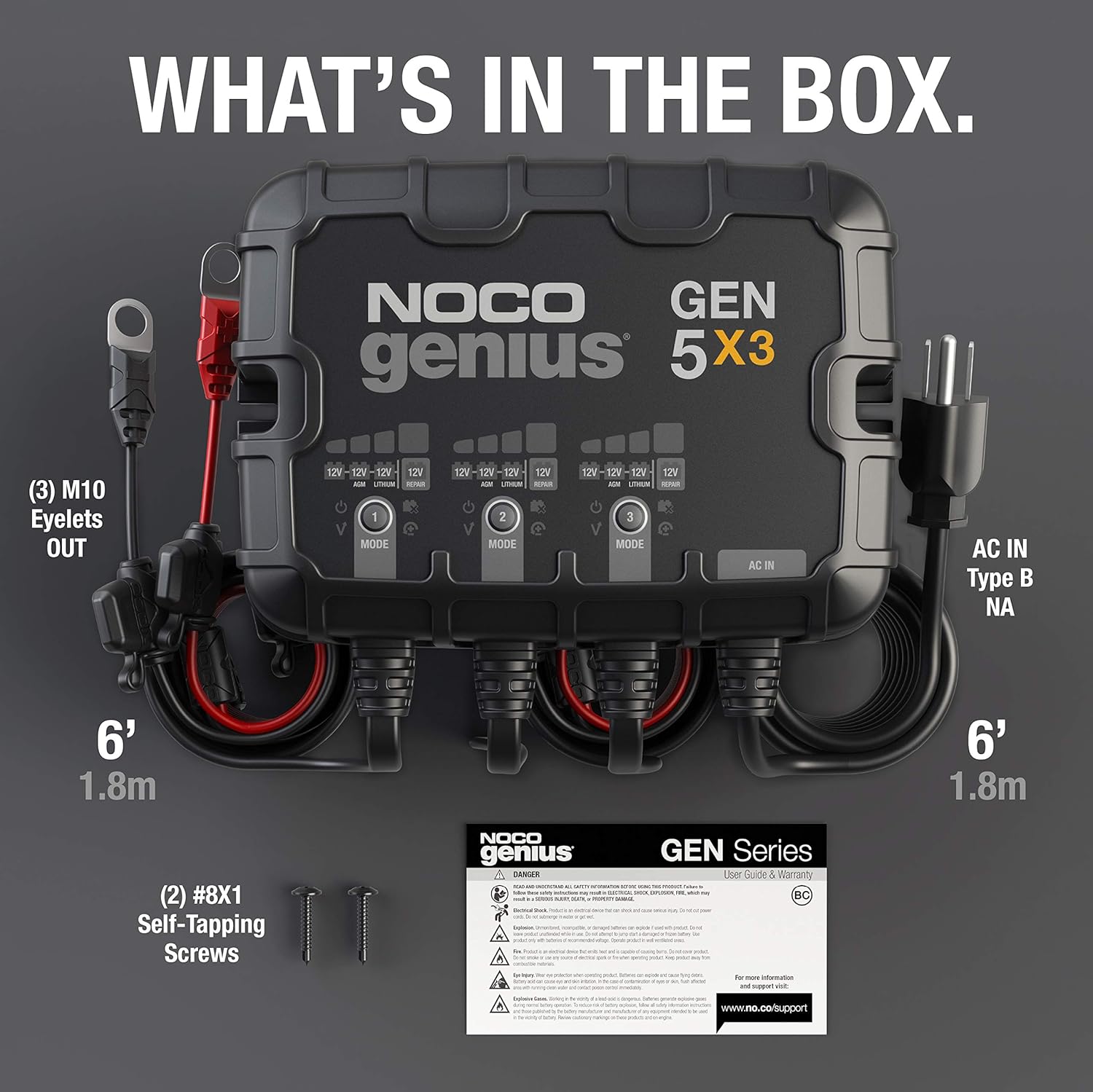 NOCO GEN5X3 12V 15A 3-Bank OnBoard Marine Battery Charger & Maintainer