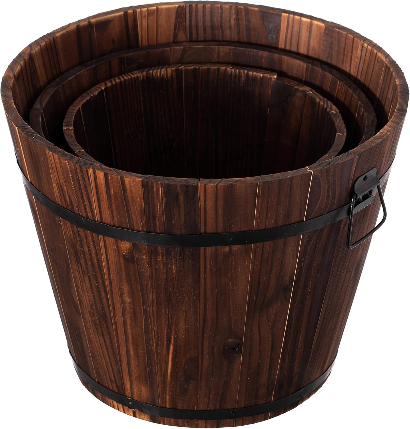 Rustic Wooden Whiskey Barrel Planter with Durable Medal Handles and Drainage Hole - Perfect for Indoor and Outdoor Plants, Herbs, and Vegetables - Medium