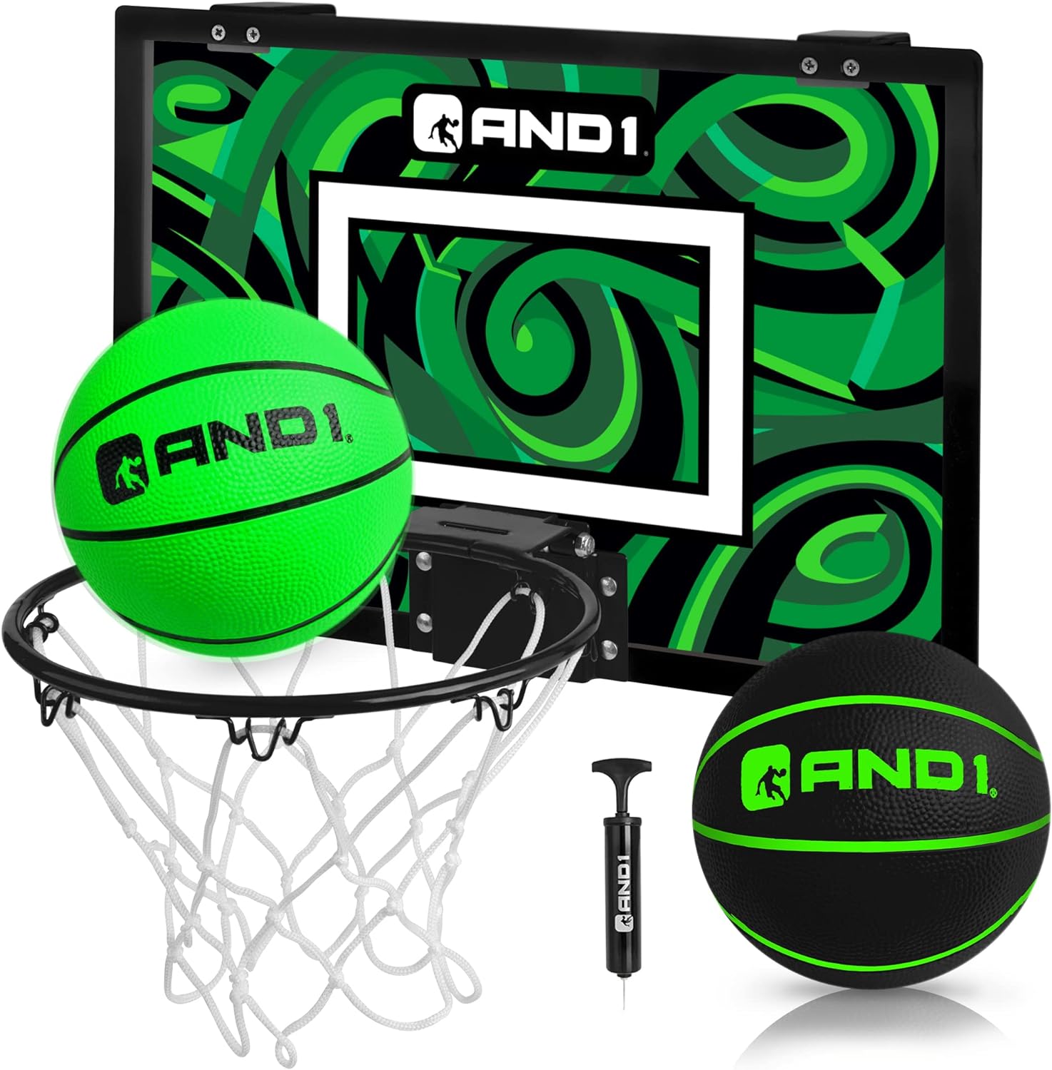 AND1 Over the Door Mini Basketball Hoop: 18x12 Shatterproof Backboard, 2 Mini Basketballs