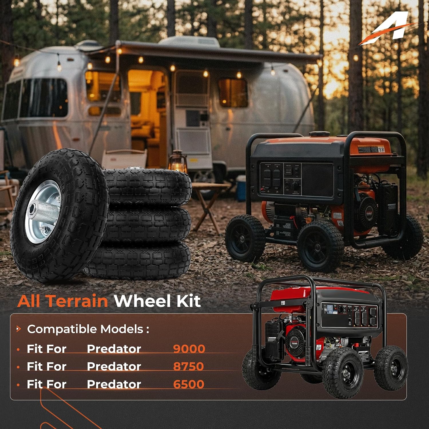 10-Inch Pneumatic Tires Generator Wheel Kit (4 PCS) Compatible with Harbor Freight Predator 6500 8750 9000 Watts, Heavy Duty All-Terrain Cart Wheels
