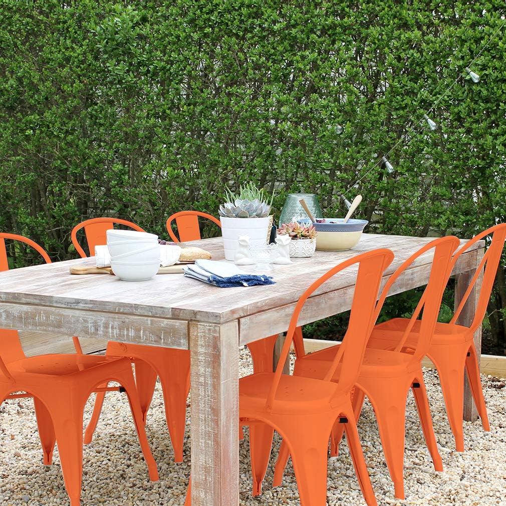 FDW | Metal Dining Chairs | Set of 4, Black | 330lbs Load | Stackable Tolix Side Chairs with Backrest | Non-Slip Feet | Indoor/Outdoor Use | Ideal for Kitchen & Restaurants