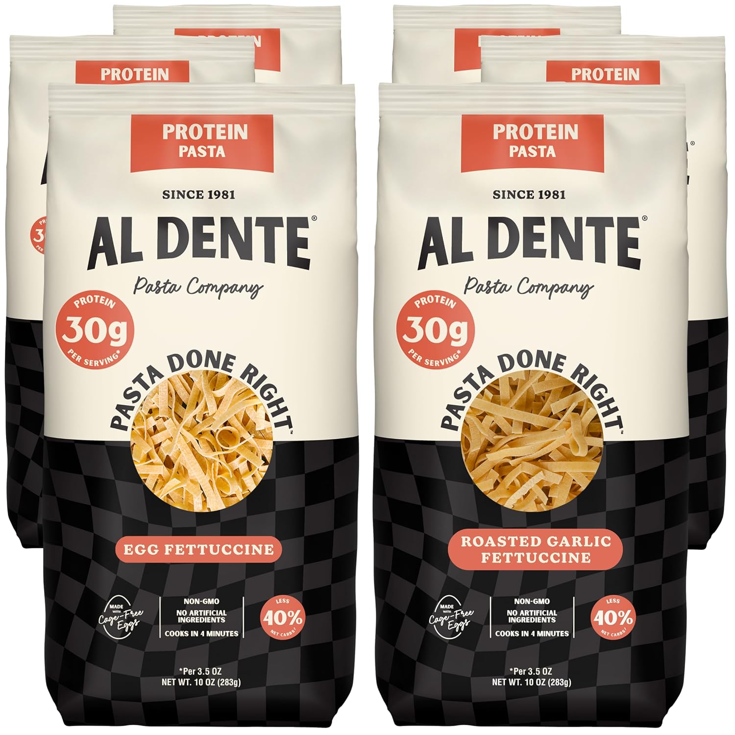 Al Dente Protein Egg Fettuccine 2-pack: 30g Protein from Eggs, Lower Carb | High Protein Fettuccine, No Beans/Legumes, Formerly Carba-Nada. Premium Pasta w/ Cage-Free Eggs, European Semolina Wheat