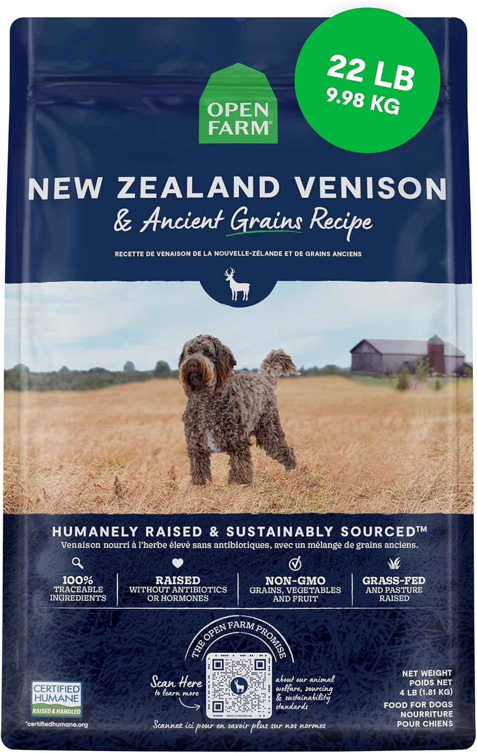 Open Farm Ancient Grains Dry Dog Food, Grass-Fed Beef Kibble, 11lb Bag