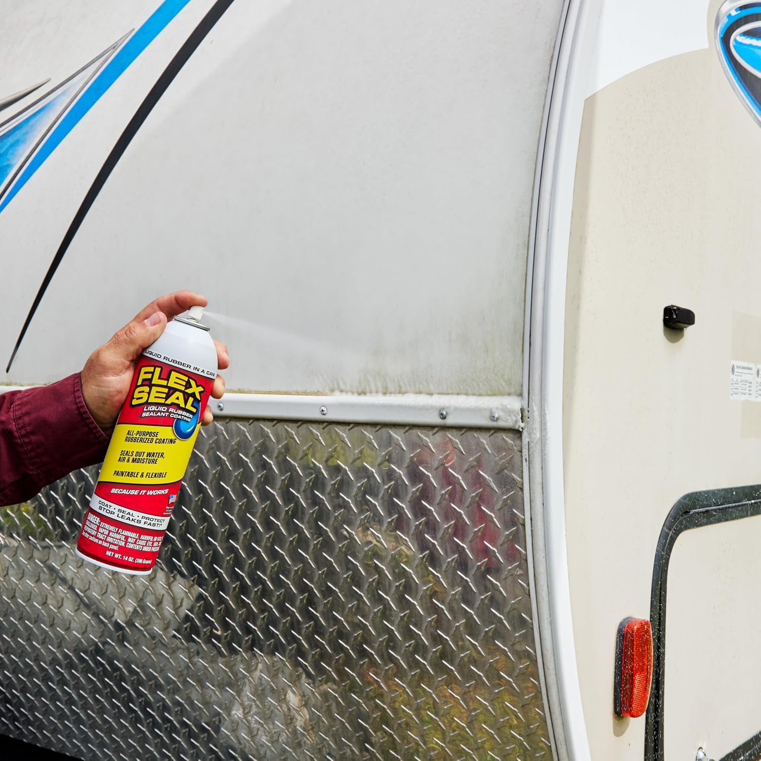 Flex Seal, 14 oz, White, Stop Leaks Instantly, Waterproof Rubber Spray On Sealant Coating, Perfect for Gutters, Wood, RV, Campers, Roof Repair