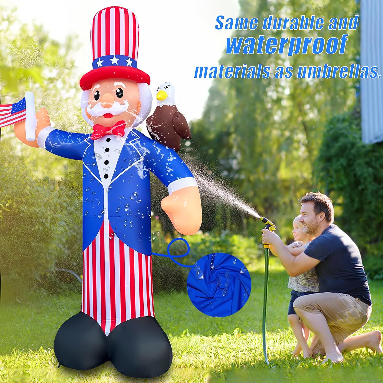 SEASONBLOW 12FT Independence Day Inflatable Uncle Sam with Bald Eagle Decorations Patriotic 4th of July LED Light Up Blow up Flag for Home Yard Lawn