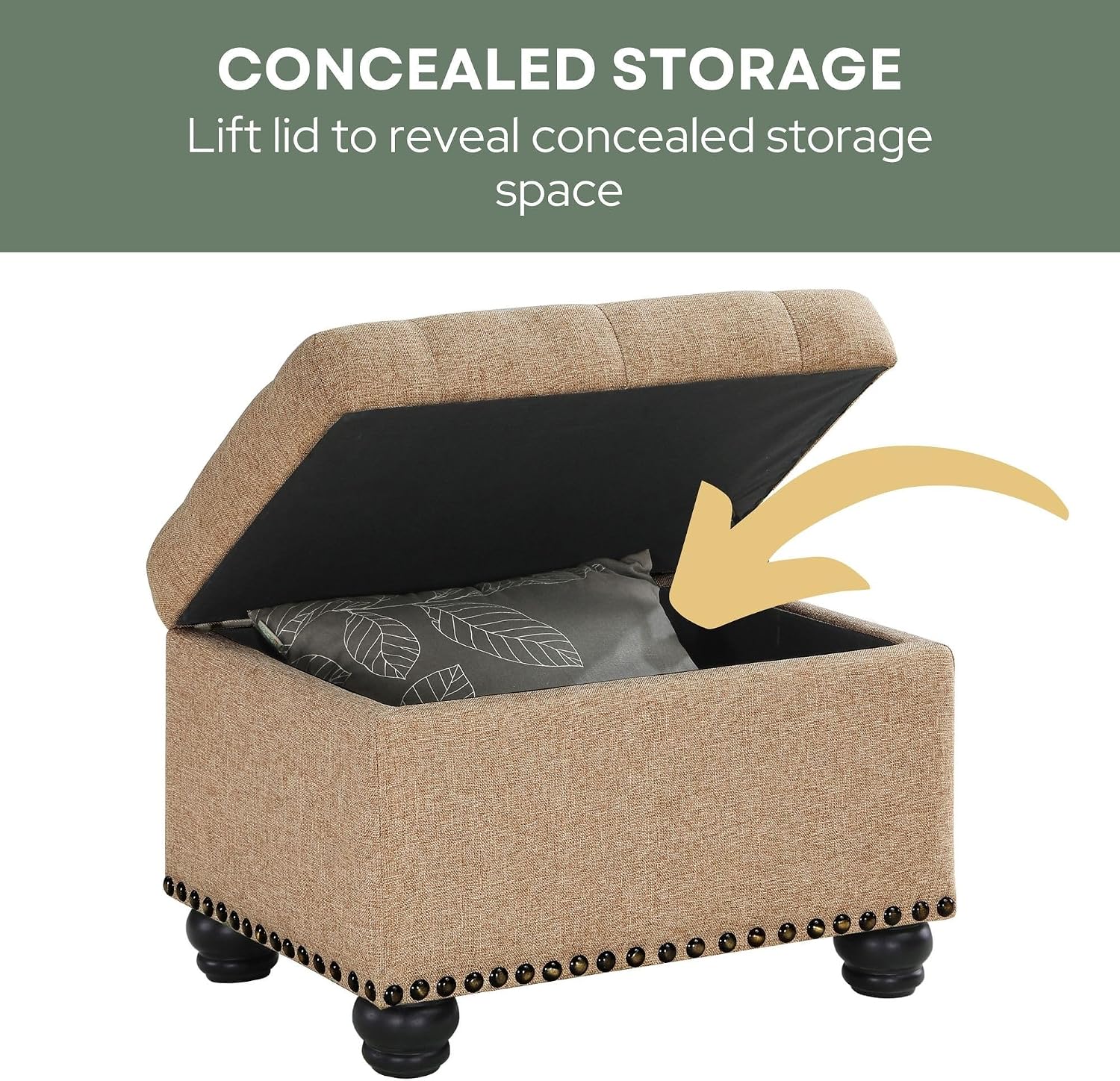 Convenience Concepts Designs4Comfort 5th Avenue Storage Ottoman 24" - Contemporary Foot Stool and Seat with Hinged Lid for Living Room, Dining Room, Office, Den, Espresso Faux Leather
