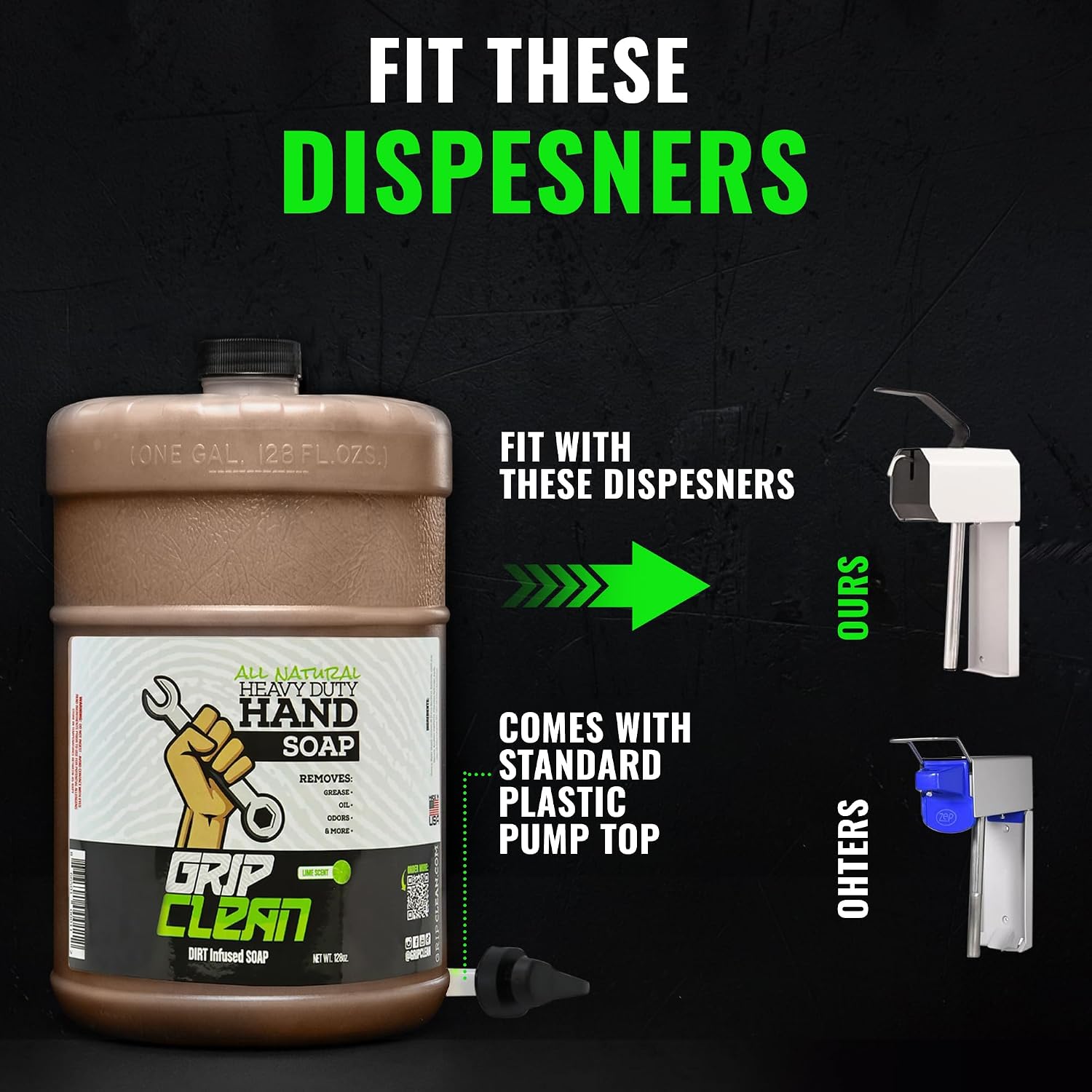 Grip Clean Heavy Duty Hand Cleaner For Mechanics, Natural Pumice, 64 Oz | Clay Infused, Grease, Oil, Grime Remover, Moisturizing Coconut Olive Oils, Lime Scent, For Shop, Garage, Industrial Use
