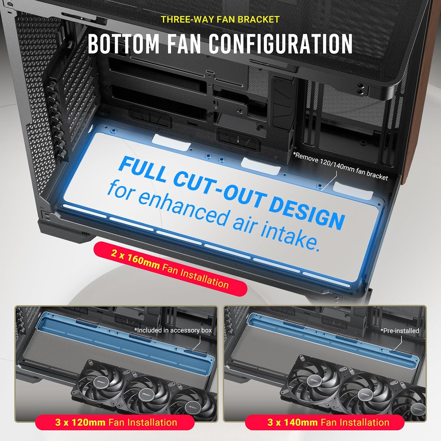 Antec C8 Wood, Fans not Included, Wooden Front Panel, Dual-Chamber Layout, Type-C, 360mm Radiator Support, Seamless TG Front & Side Panels, RTX 40 Compatible, Full-Tower E-ATX PC Case