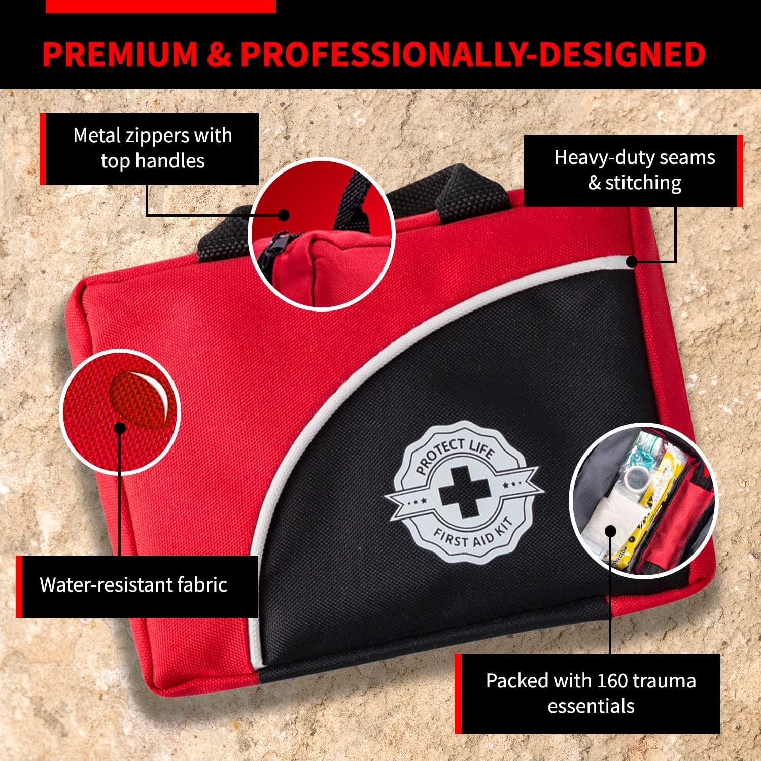 Protect Life Travel First Aid Kit for Car - Small Mini Emergency Kit, 100 Piece Waterproof First Aid Kit for Home, Camping, Boat & Hiking - Includes Emergency Blanket & First Aid Guide