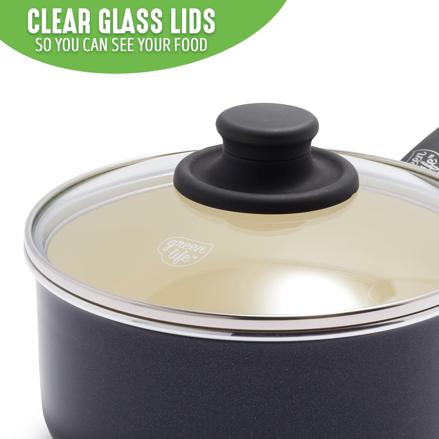 GreenLife Soft Grip 1QT and 2QT Saucepan Set, Healthy Ceramic Nonstick, Non Toxic PFAS & PFOA-Free, Dishwasher Safe, Glass Lids, Stay-Cool Handles, Easy Clean Cookware, Kitchen Essentials, Turquoise