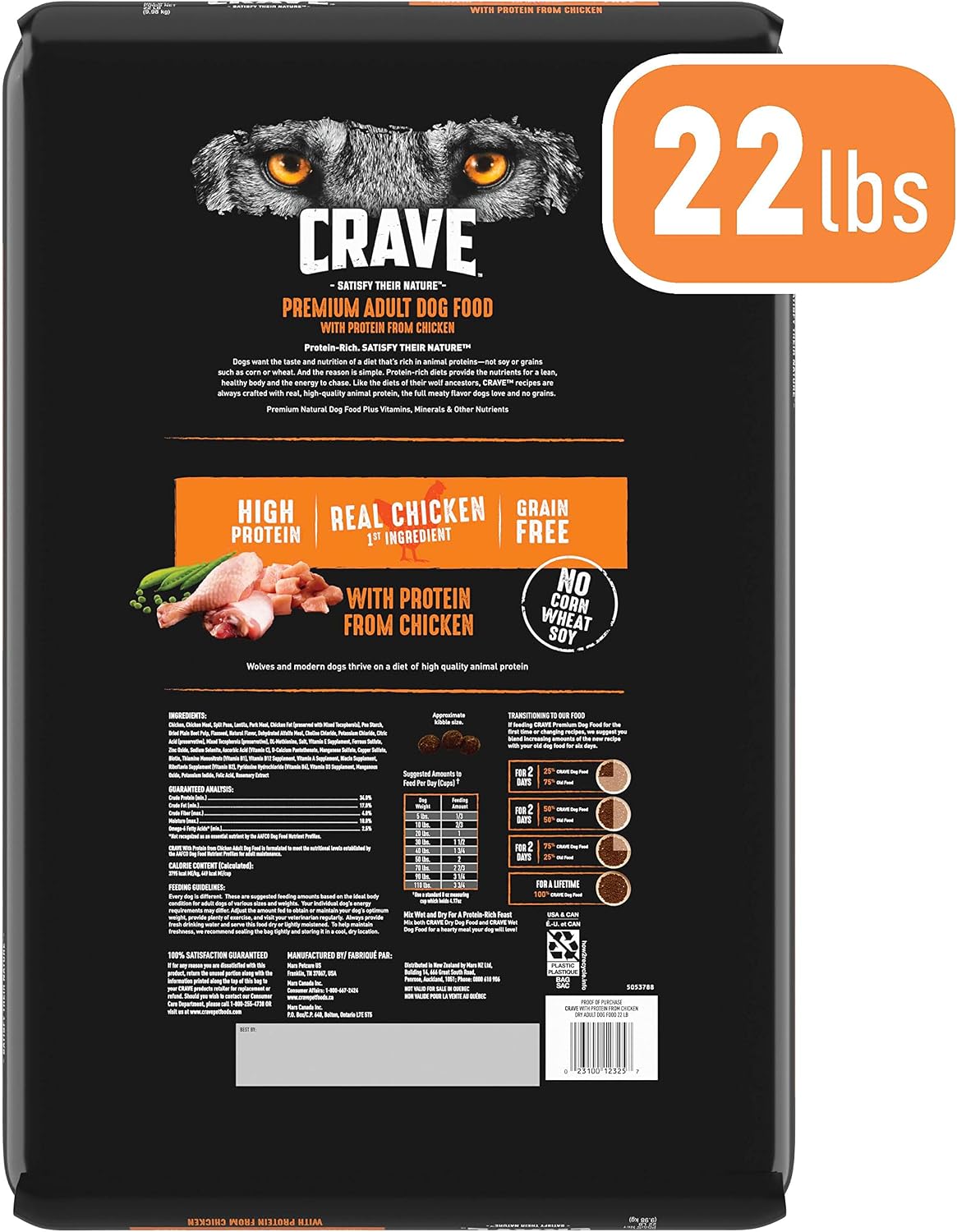 CRAVE Grain Free High Protein Natural Adult Dry Dog Food, Chicken, 4 lb | 34% protein, real animal protein, no by-product meal, no corn, wheat, soy, no artificial flavors, energy support