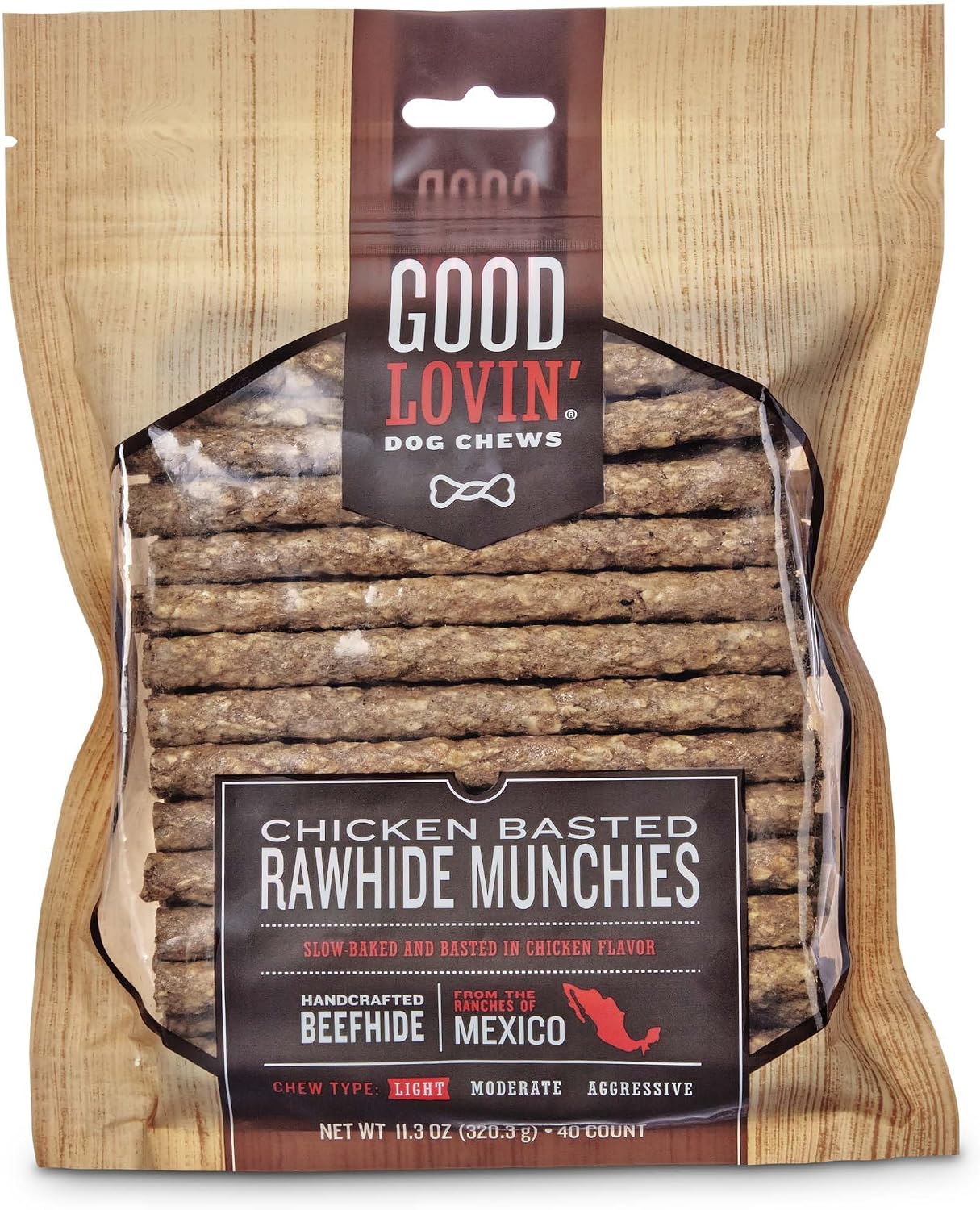 Good Lovin' Chicken Basted Rawhide Munchie Dog Chews, Pack of 40, 11.3 OZ