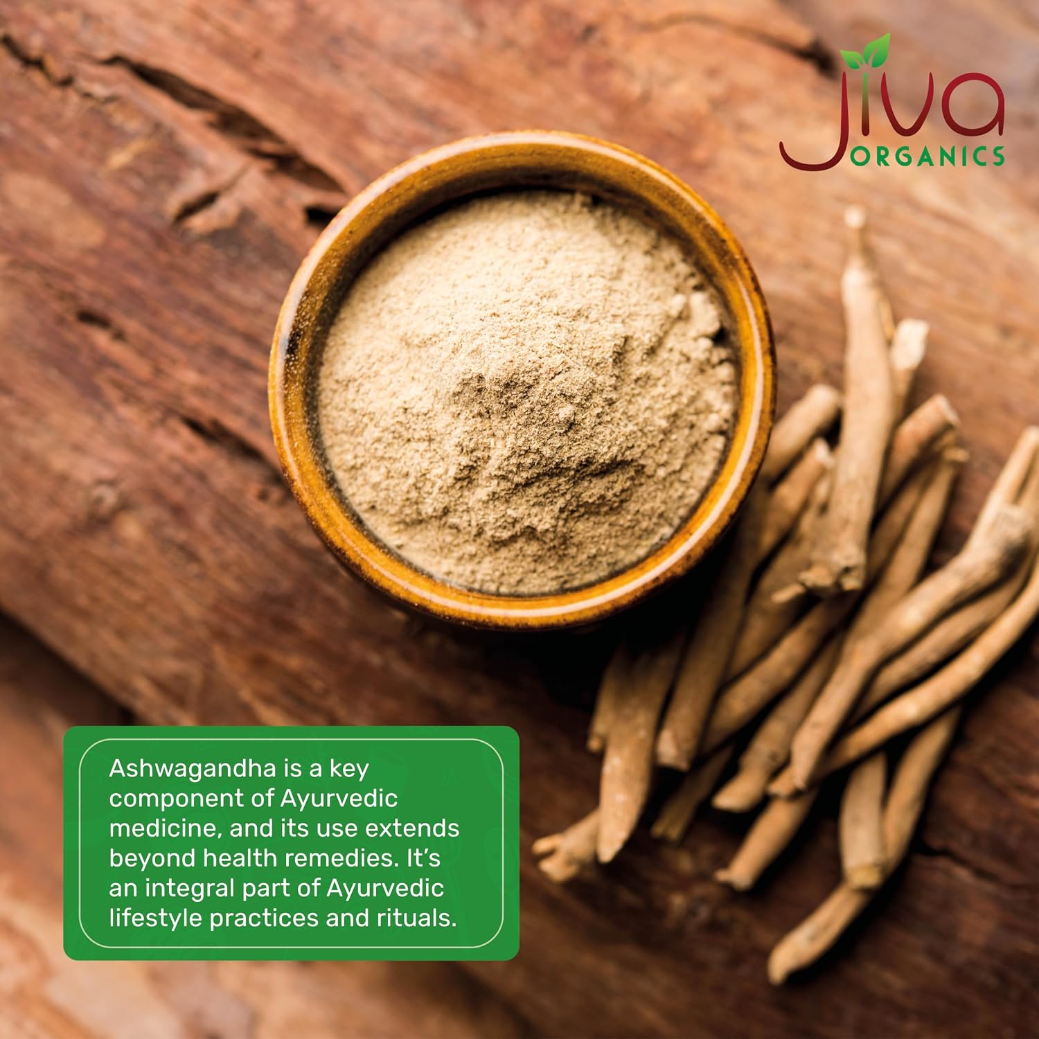 Jiva Organics Ashwagandha Root Powder 1.25 Pound (20oz) - Gluten Free, Indian Ginseng, Raw, Pure, Non-GMO, Lab Tested Ayurvedic Indian Powder