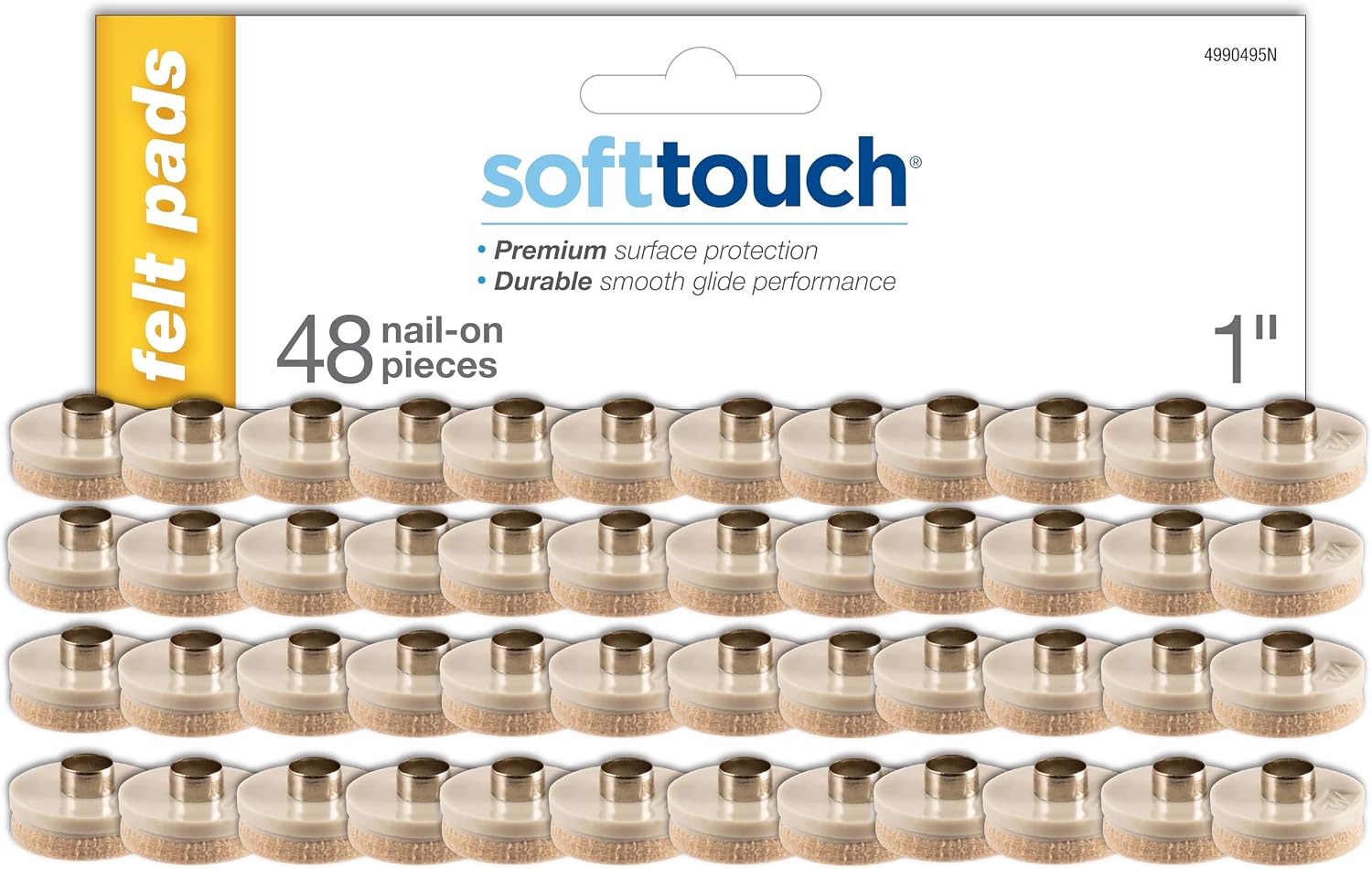 SoftTouch 1" Round Nail-On Felt Furniture Sliders, Protective Heavy-Duty Felt Pads for Wood Furniture and Hard Surfaces, 48-Count, Brown