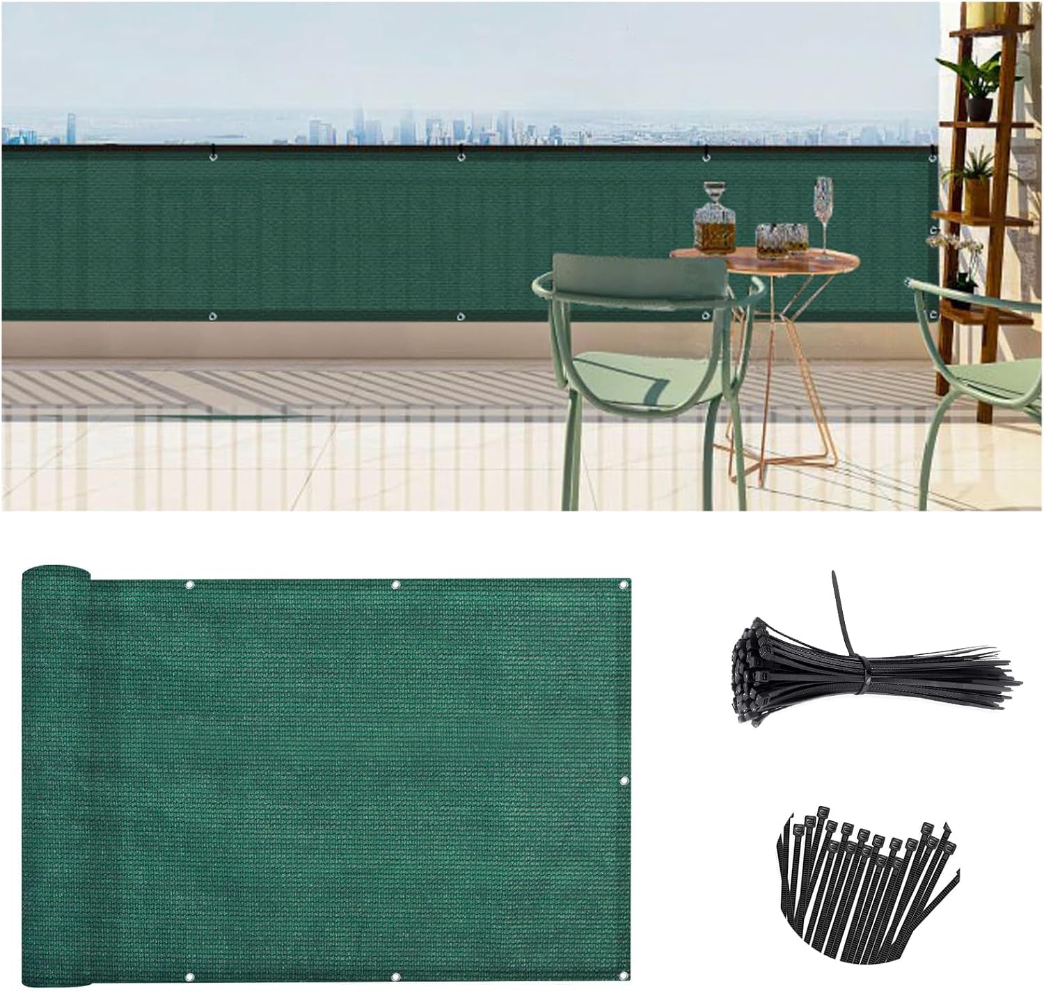 SUNLAX 3'x10' Black Balcony Privacy Screen Fence Windscreen 90% UV Block
