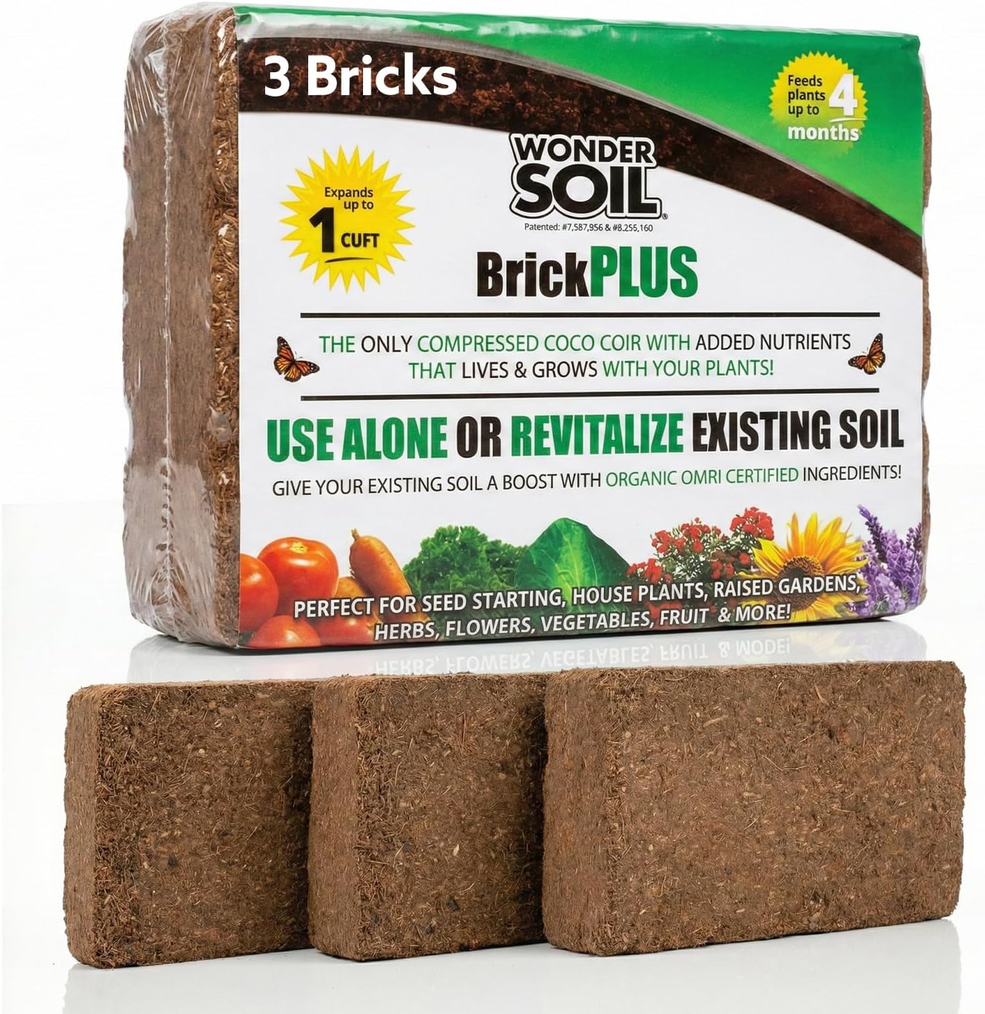 WONDER SOIL | (30 Quarts) The Only Ready to Plant Compressed Coco Coir Fully Loaded with Nutrients | 3-Pack Organic Coco Coir Brick | 3 Bricks