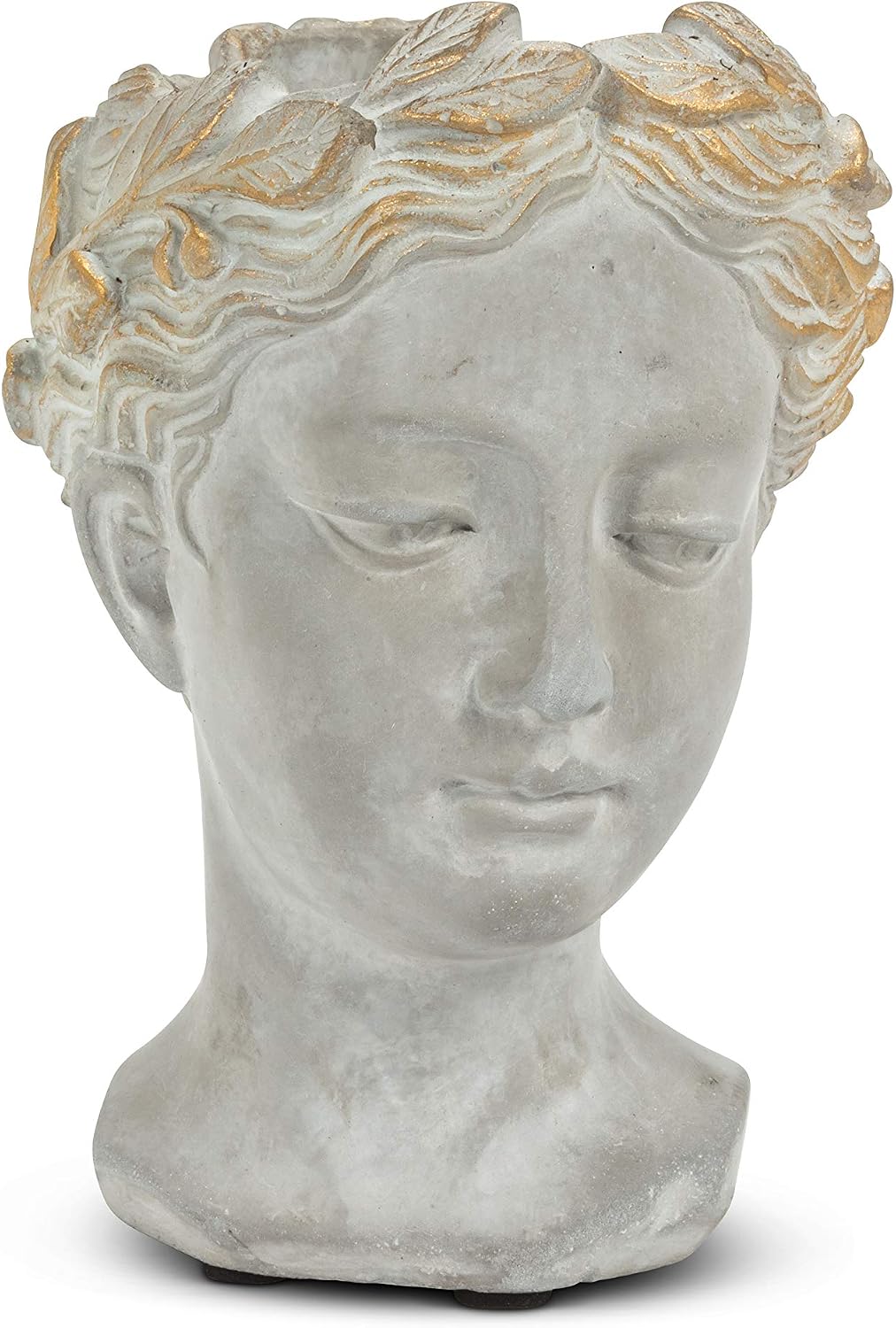 Abbott Collection Large Woman Head Planter | Hand-Finished Greco-Roman Style, Indoor & Outdoor, For Flowers & Succulents, Cement, Gray, 10"H
