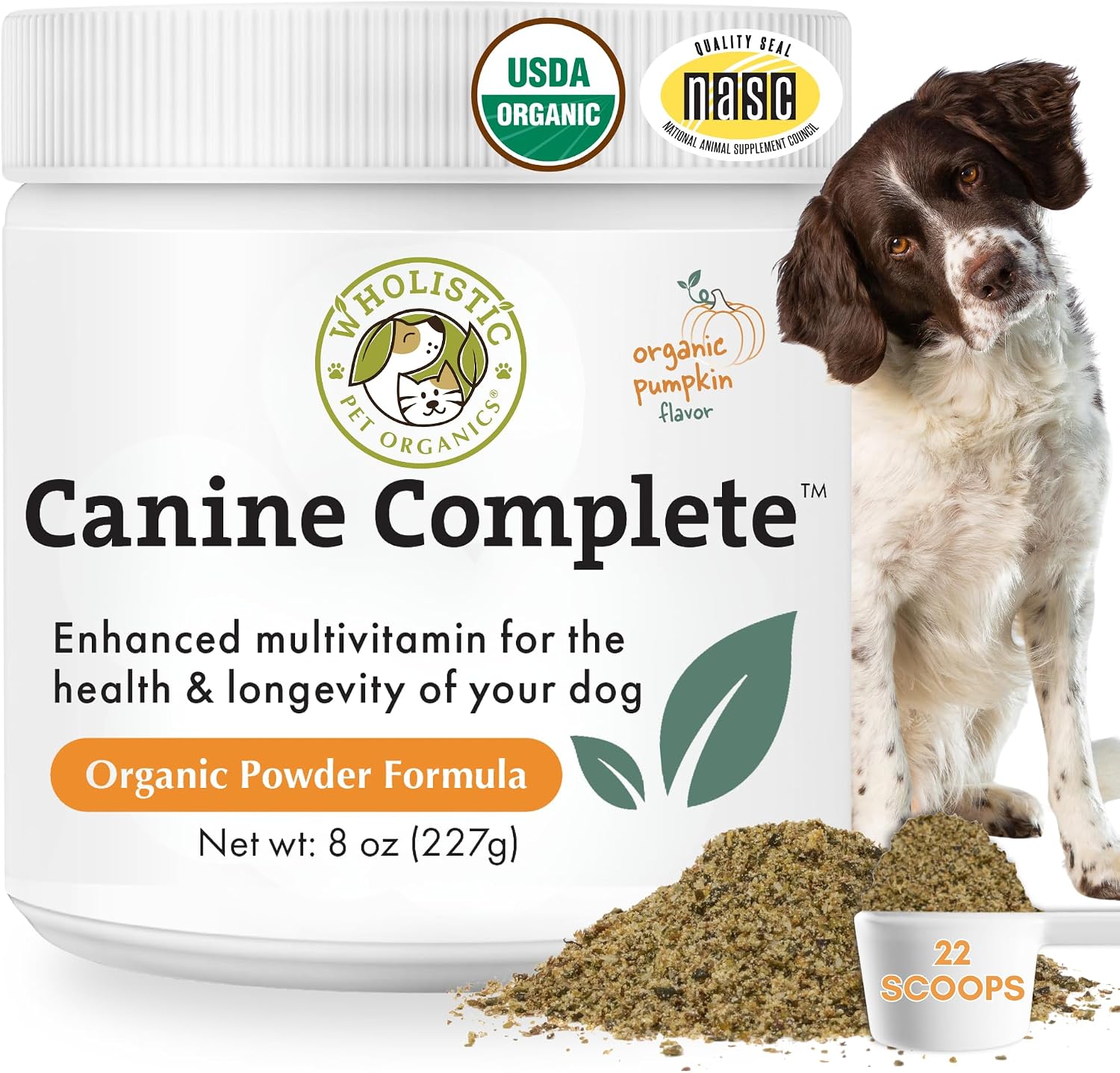 Organic Dog Vitamins | 1 Lb | 45 Scoops | Daily Dog Multivitamin with Prebiotics, Probiotics for Immune Support, Skin Coat, Digestion, & Joint Health | Canine Complete