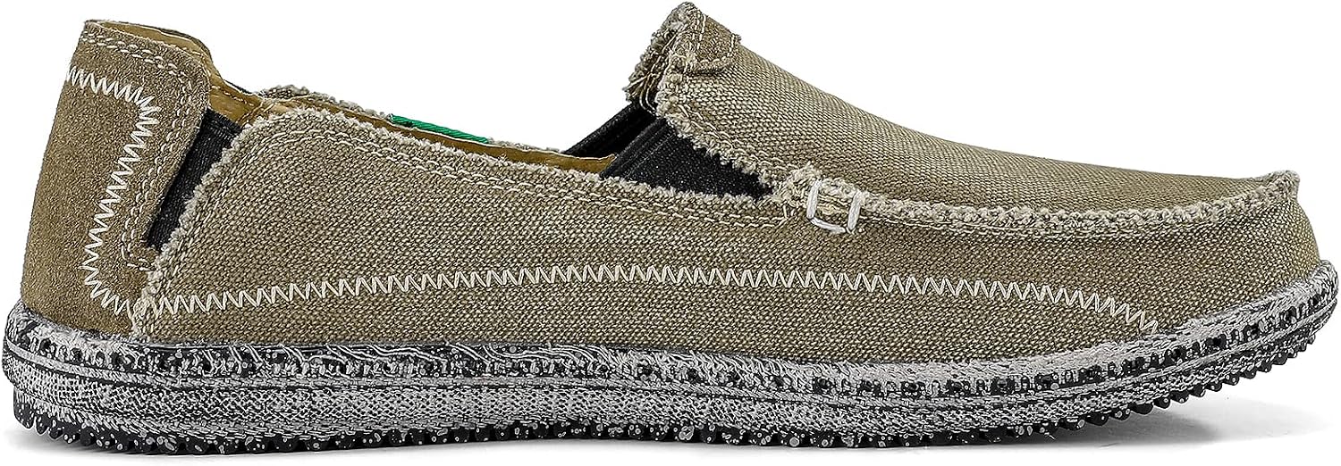 VILOCY Mens Slip on Deck Shoes Casual Canvas Loafers Beach Boat Shoes Zero Drop Vintage Flat