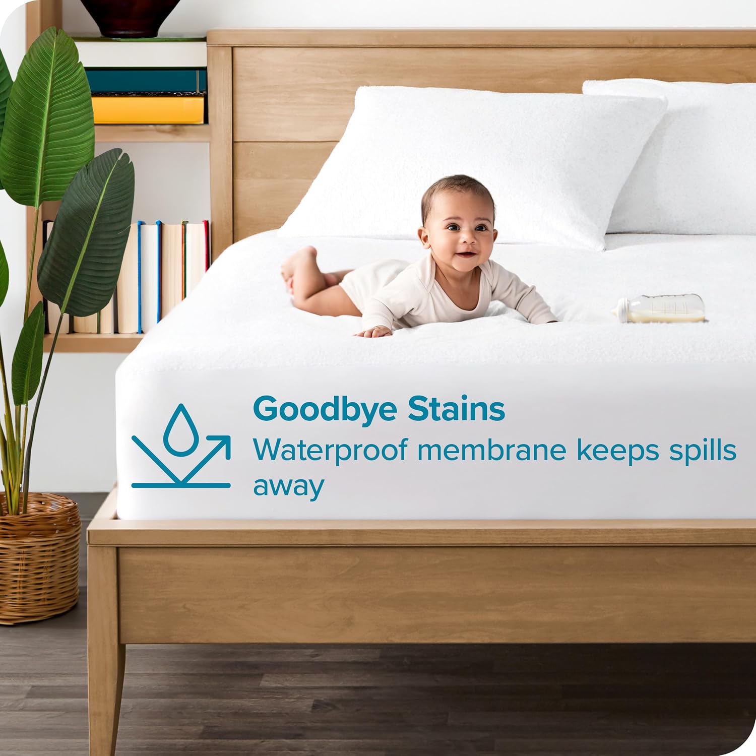 Bare Home Queen Size Mattress Protector - 100% Waterproof & Breathable - Premium Cooling Mattress Cover - Protects Against Spills - Vinyl Free Noiseless - Protect Your Mattress (Queen, White)