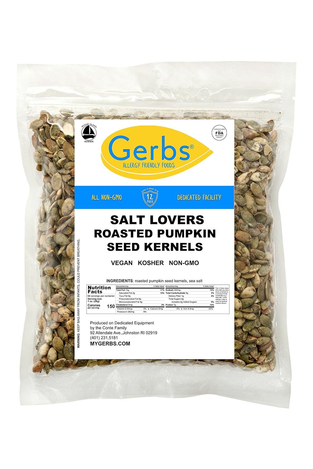 GERBS Unsalted Pumpkin Seed Kernels 4 LBS|Top 14 Allergy Free Food |Use in salads, yogurt, bake, oatmeal, trail mix|Grown in Canada, packed in US | Canadian Grown, No Additives | Naturally Crunchy & Mildly Nutty | Top 14 Allergen-Free