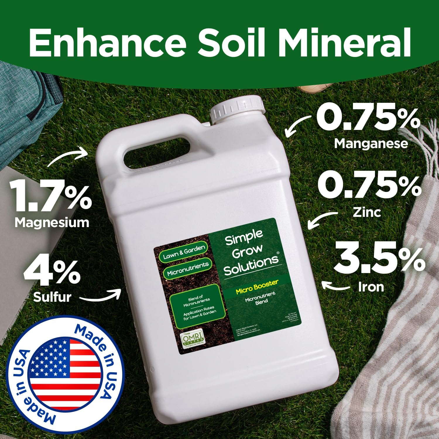 Organic Micronutrient Booster- Complete Plant & Turf Nutrients- Simple Grow Solutions- Garden & Lawn Fertilizer- Grower, Gardener- Liquid Food for Grass, Tomatoes, Flowers, Vegetables (32 Ounce)