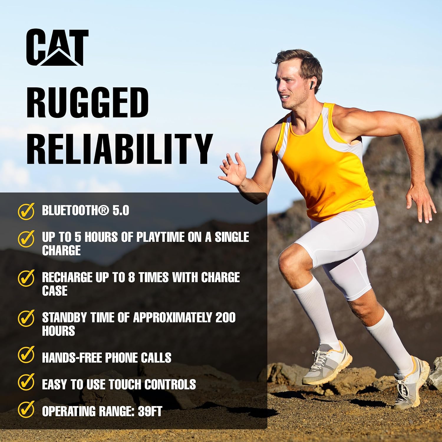 CAT Bluetooth Noise Canceling Ear Buds - Rugged Wireless Work Earbuds, Bluetooth Work Headphones, Dust Proof, Shock Proof, Water Resistant