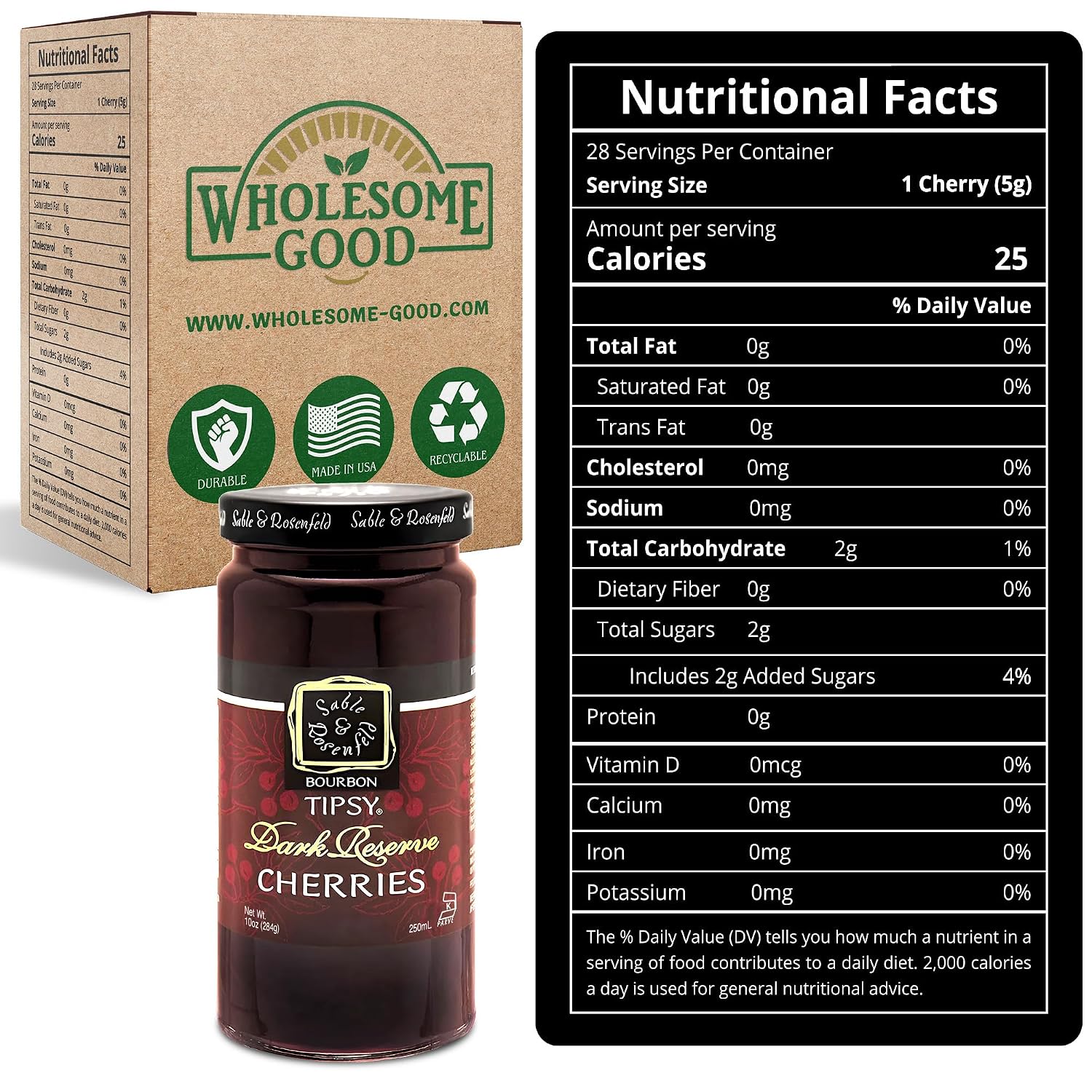 Sable & Rosenfeld Bourbon Tipsy Dark Reserve Cherries, 10 oz, Pack of 1
