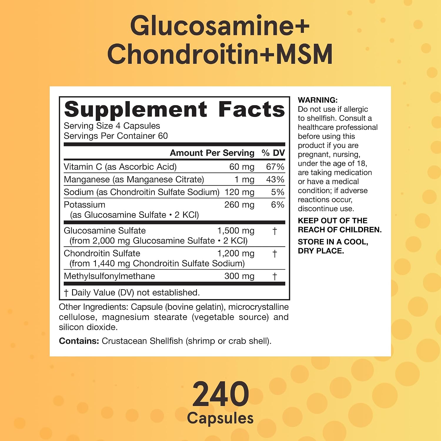 Jarrow Glucosamine, Chondroitin, and MSM, 120 Capsules | Joint Support Supplement With Vitamin C And Manganese, Bone & Joint Health, 120 Capsules, 30 Day Supply