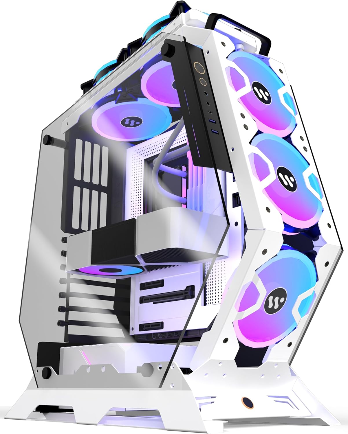 KEDIERS PC Case C570 ATX Mid Tower Tempered Glass Gaming Computer Open Frame Case with 5 PWM ARGB Fans (White C570)
