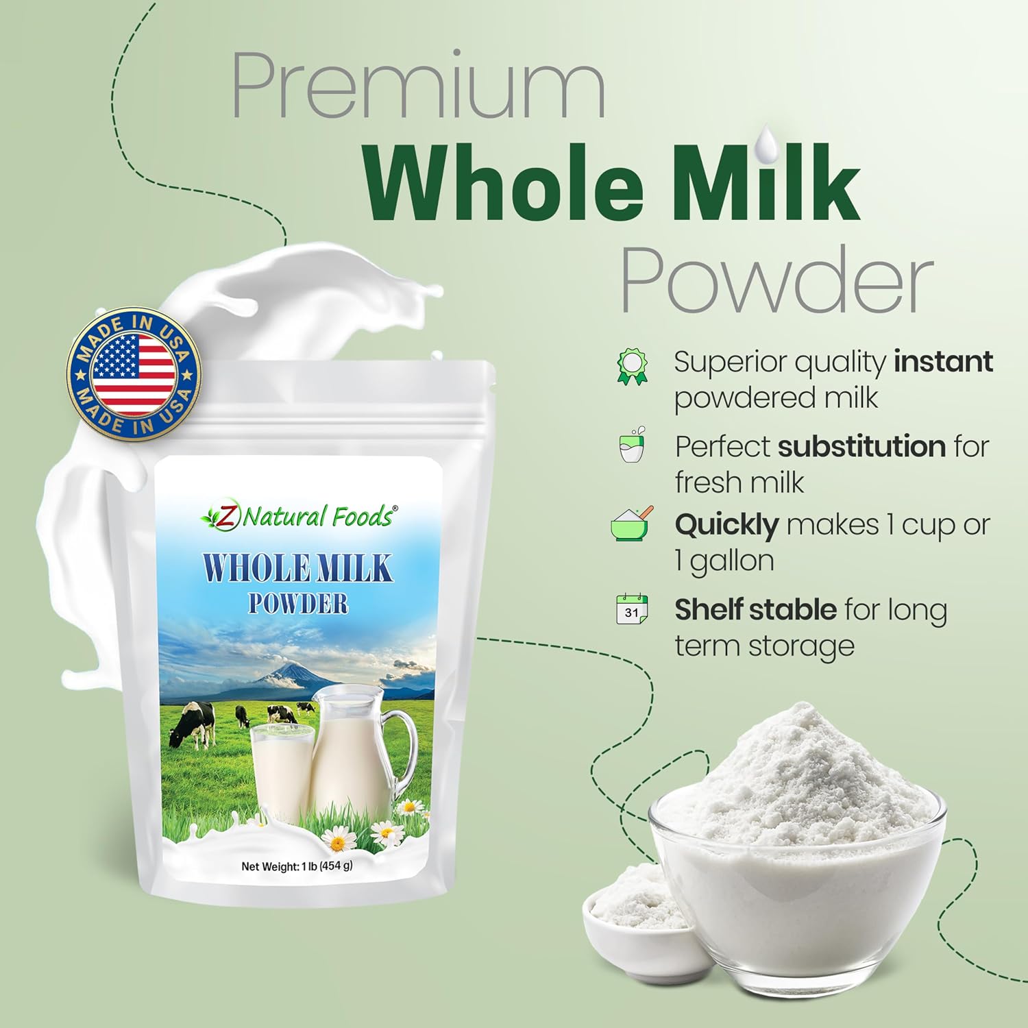 Z Natural Foods Premium Whole Milk Powder - Pasteurized Dry Milk, 5 lb