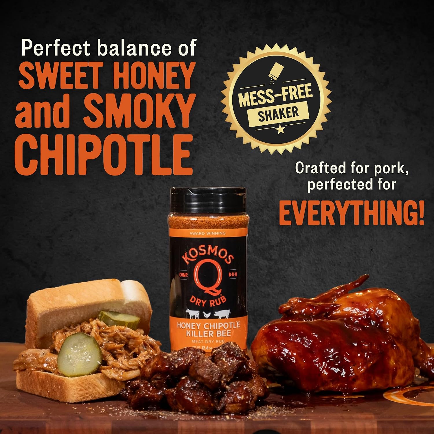 Kosmos Q Hot Dirty Bird BBQ Dry Rub, Spicy Seasoning with Chili Pepper, Brown Sugar, Garlic & Onion for Chicken, Turkey, Ribs, Pork, Dry Rub for Smoking & Grilling Meat, BBQ Spice Blend, 11 Oz Bag