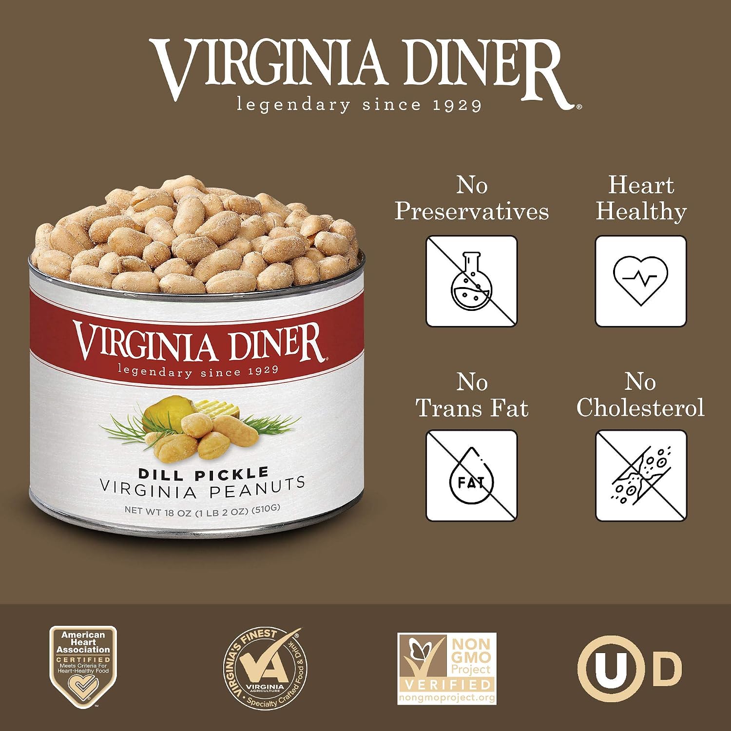 Virginia Diner Zatarain's Spicy Cajun Peanuts - Gourmet Cajun Peanuts Non-GMO, Preservative Free Gifts from Virginia Since 1929-18 Oz Can