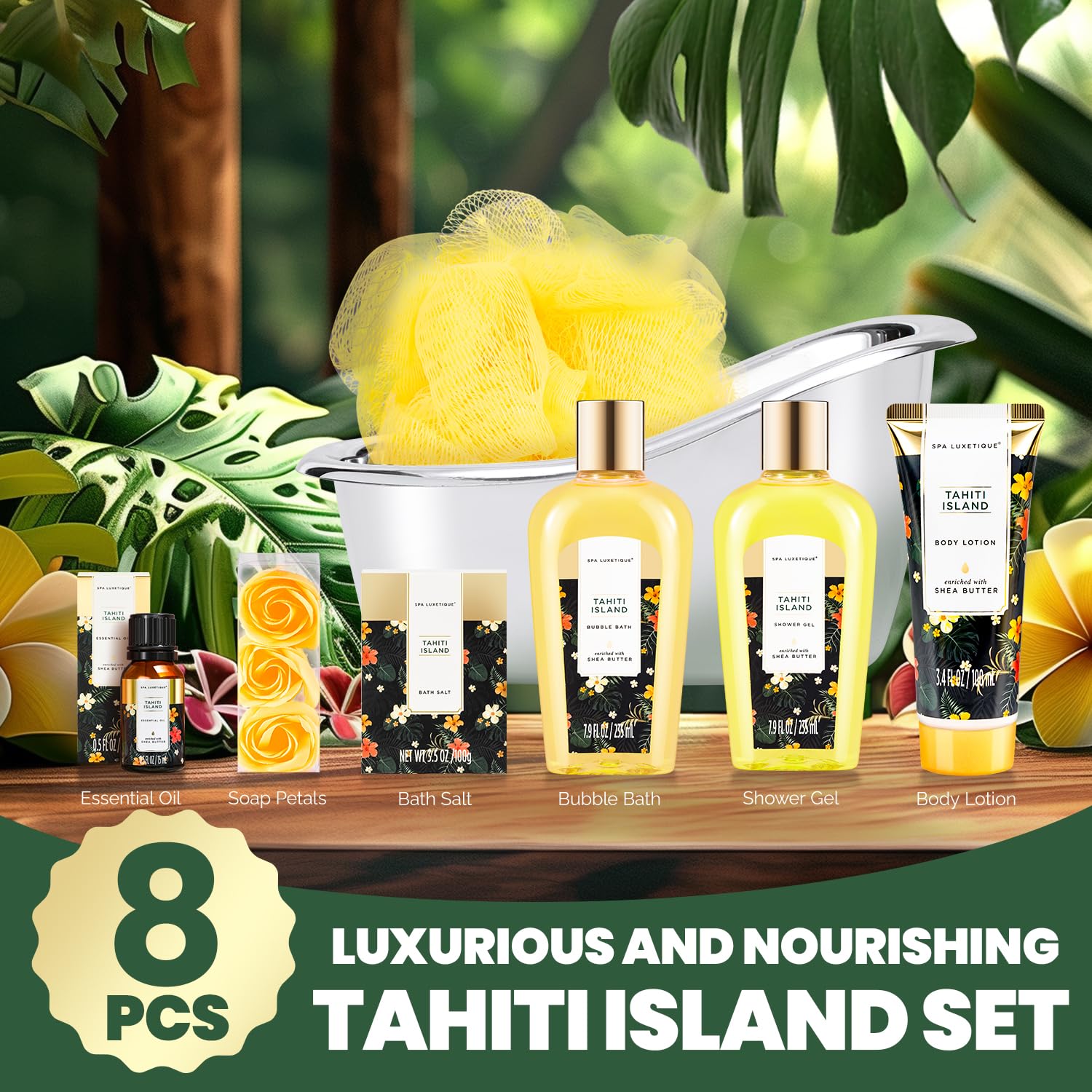 Self Care Gifts for Women, Spa Luxetique 8pcs Daisy Bath and Body Gift Baskets for Her, Bath Set with Bubble Bath, Lotion, Christmas Gifts for Mom
