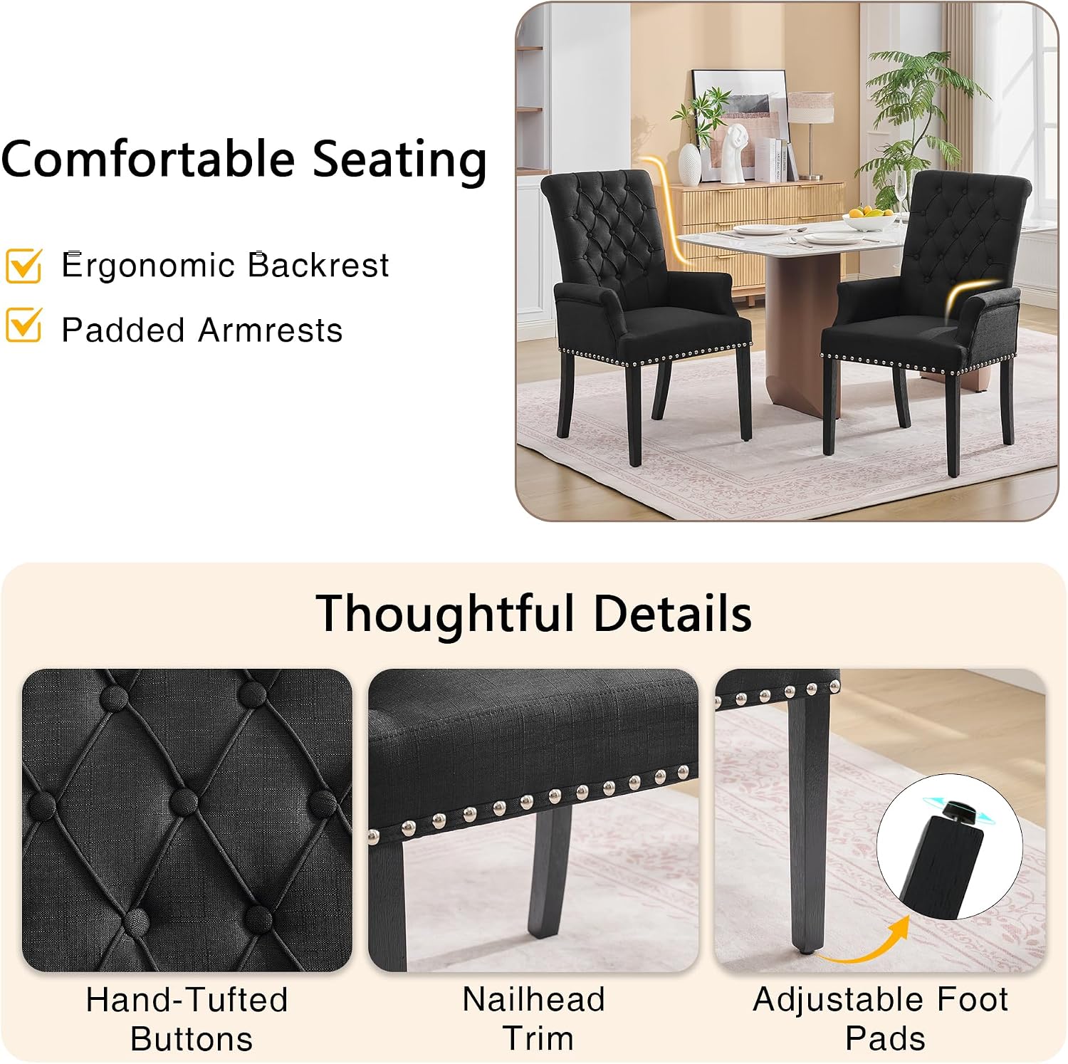 adochr Dining Chairs with Arms,Linen High Back Dining Room Chairs, Beige