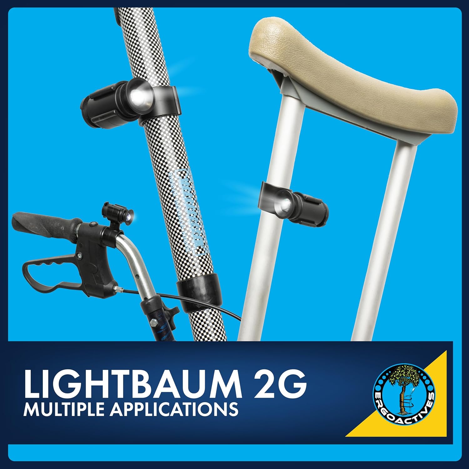 LightBaum 2G LED Flashlight for Canes, Crutches & Walkers — Universal Clip-On Mount, Adjustable Angle