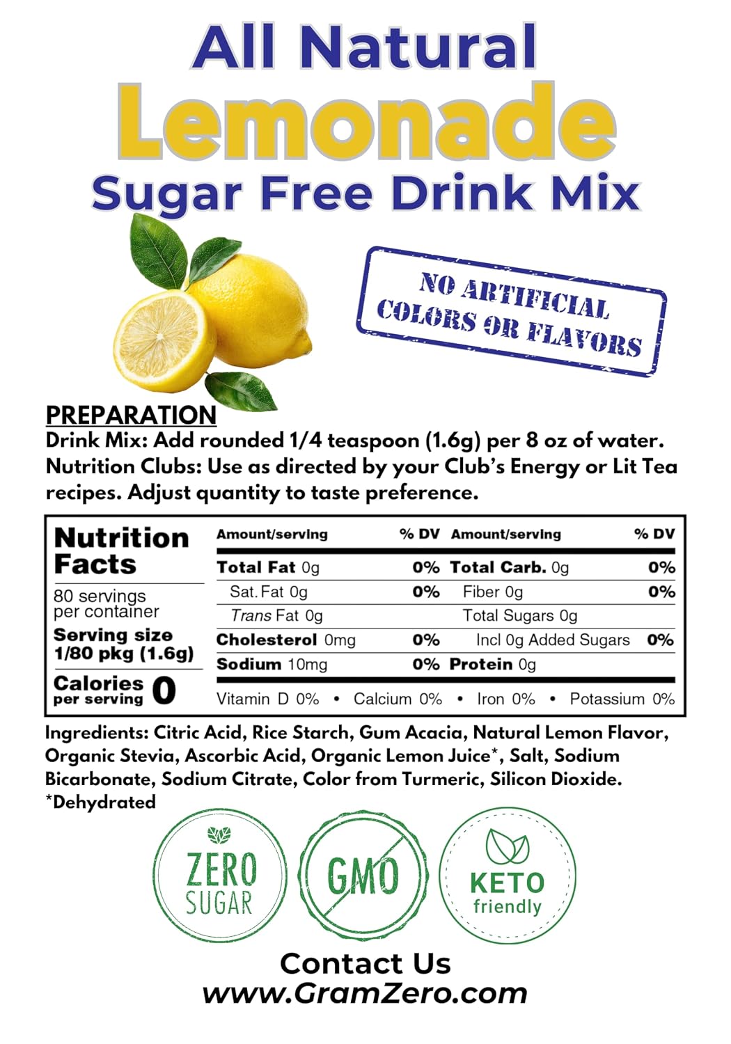 GramZero Raspberry Blush, Sugar Free Drink Mix, Pitcher Pack, Great For Nutrition Club Loaded Tea, Zero Calorie, Stevia Sweetened