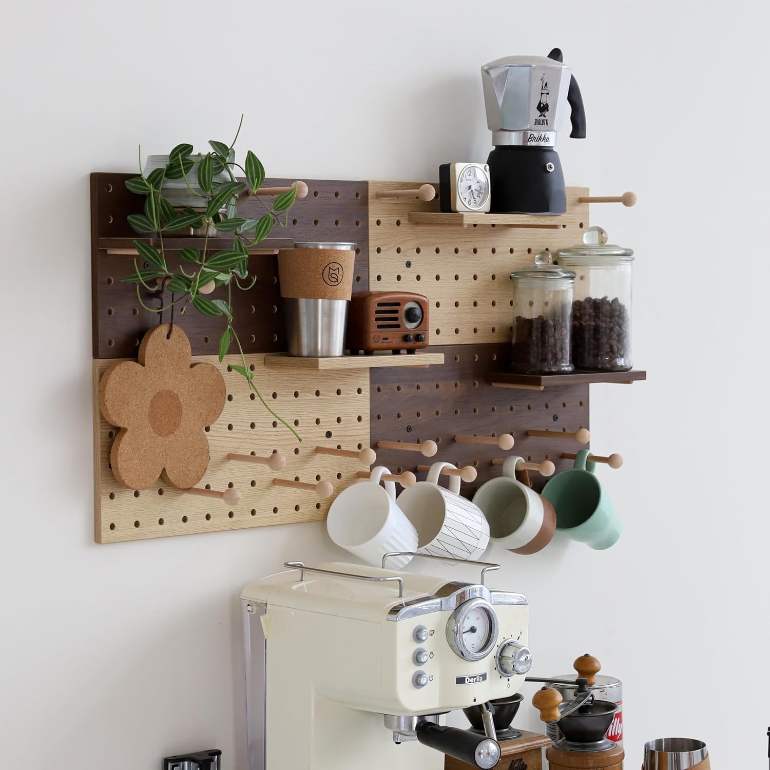 Wooden Pegboard Modular Display Organization Storage Wall Hooks Shelf(Color:Oak)