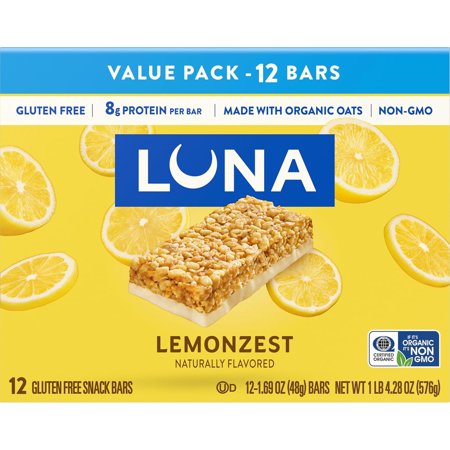 LUNA Bar LemonZest, Gluten Free Snack Bars, 12ct