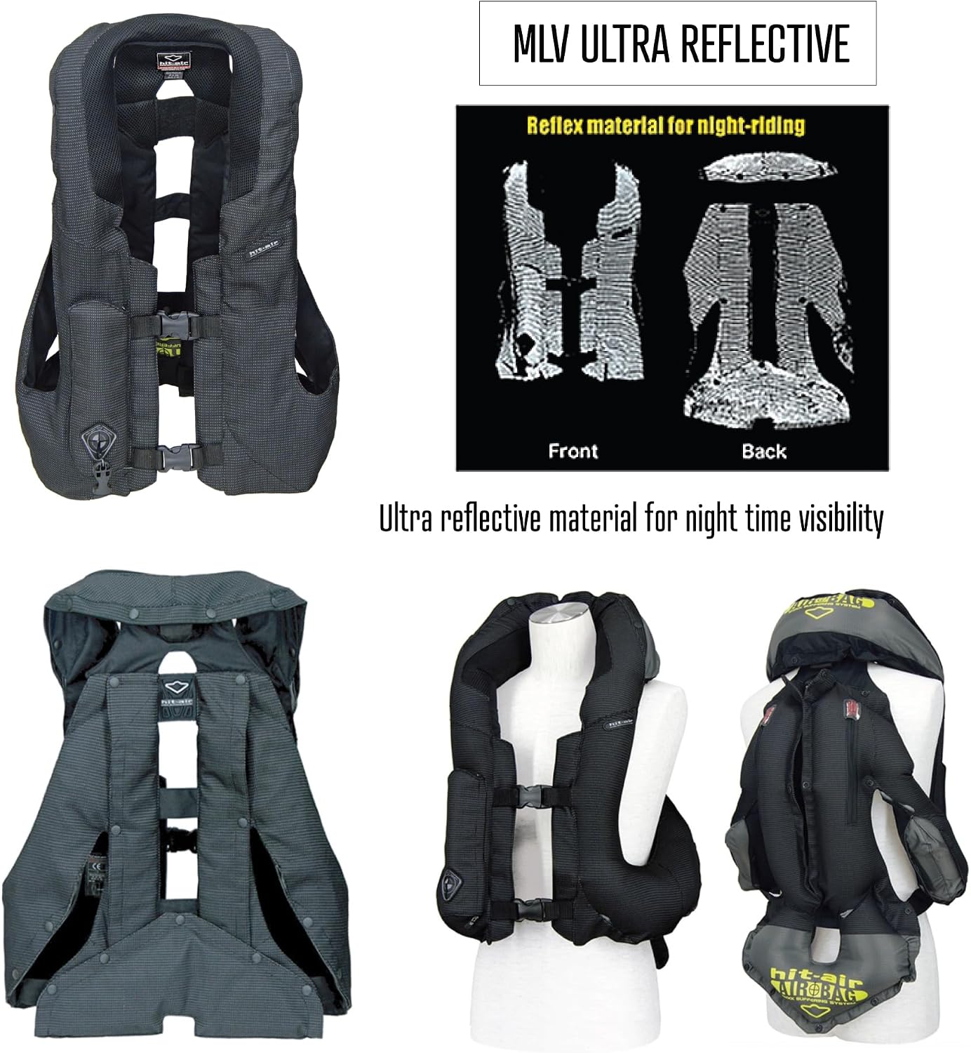 Hit-Air MLV Airbag Vest – Motorcycle Safety Vest with Automatic CO2 Deployment – Lightweight, Reusable, Adjustable Fit – Unisex Protective Riding Harness
