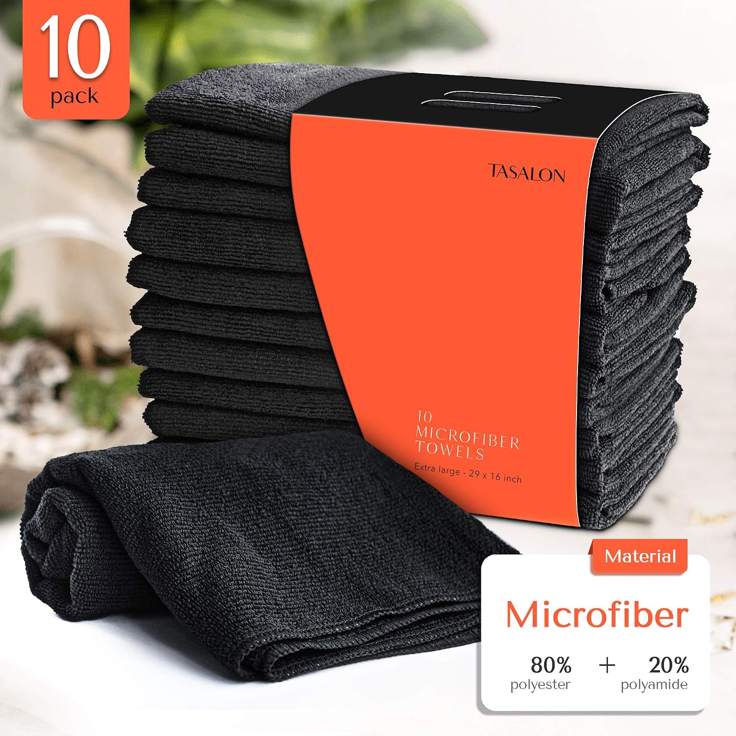 TASALON Microfiber Salon Hair Towels 10 Pack, 29" x 16" Ultra-Soft - Black