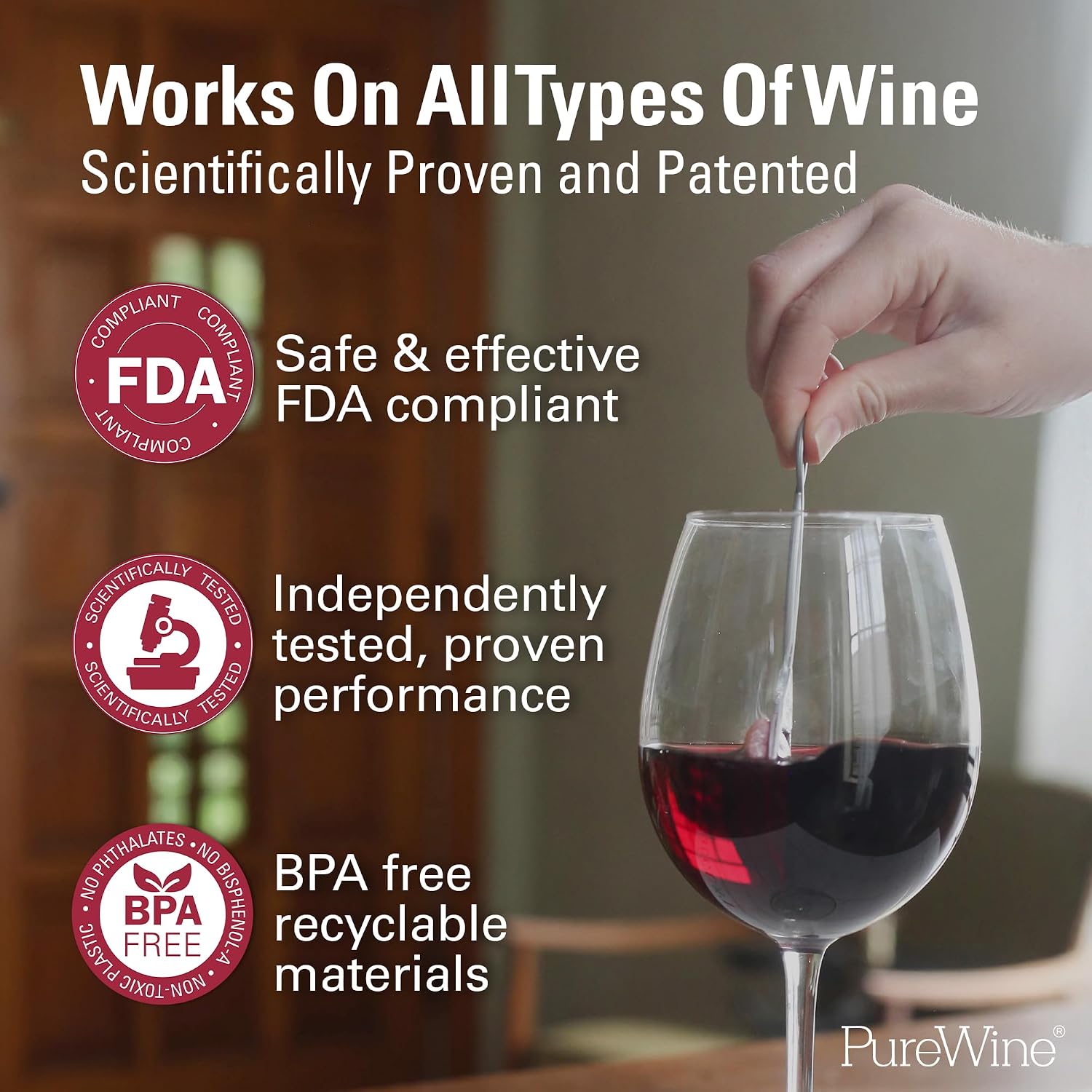PureWine The Wand Wine Purifier, Removes Histamines & Sulfites - 8 Wands | Wine Wand Filters Before You Drink; Remove Sulfites & Histamines; Helps Wine Allergies & Headaches. Purifies 3 glasses/wand