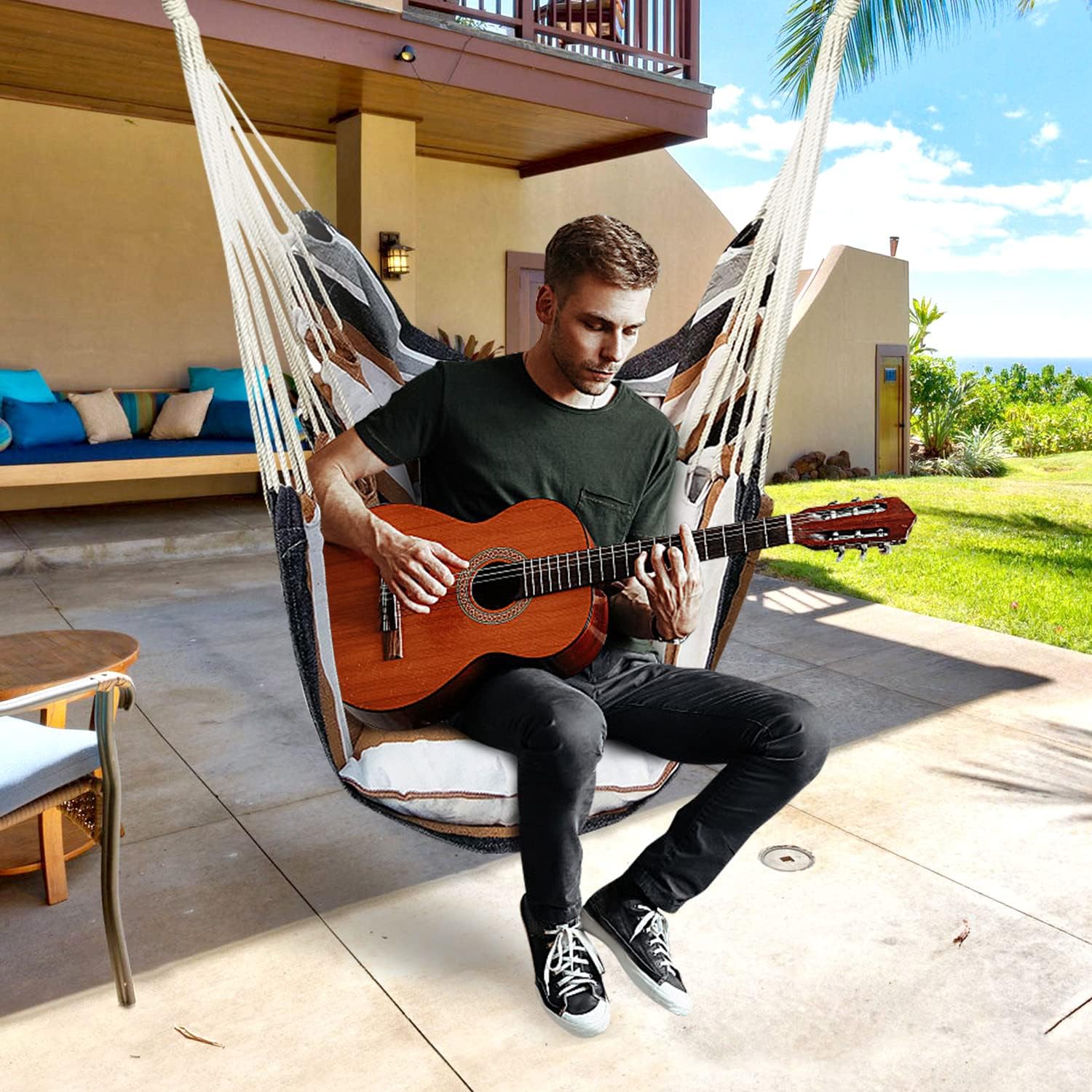 KPX Ourdoor Hanging Hammock Chair – Comfortable Tree Swing Chair Large Size 110X130cm（Without Pillows） - 330 Lbs Weight Capacity (Dark Gray)